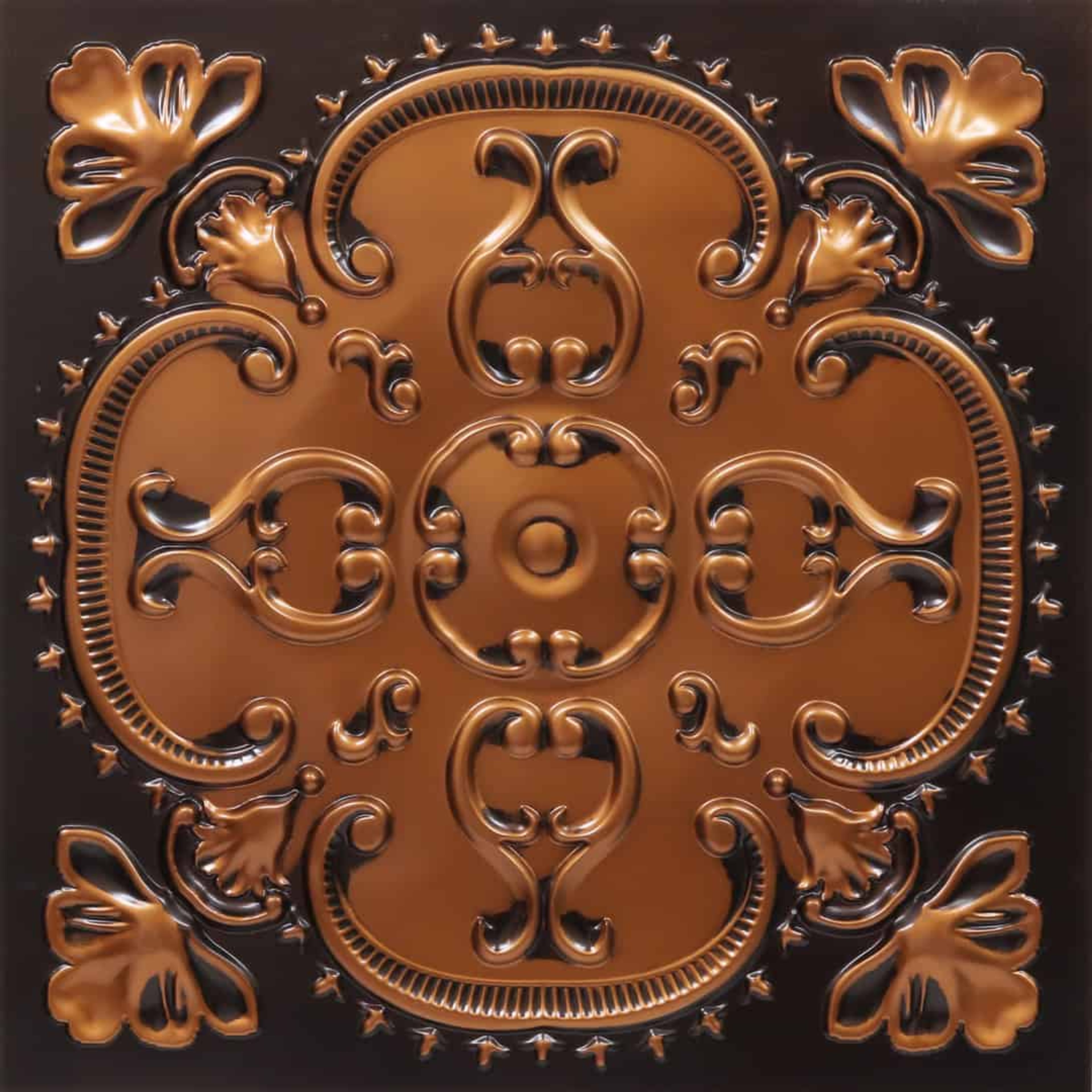 Traditional Antique Copper - Persian Motifs - Copper, Bronze - Decorative Ceiling Panel - 2 ft x 2 ft