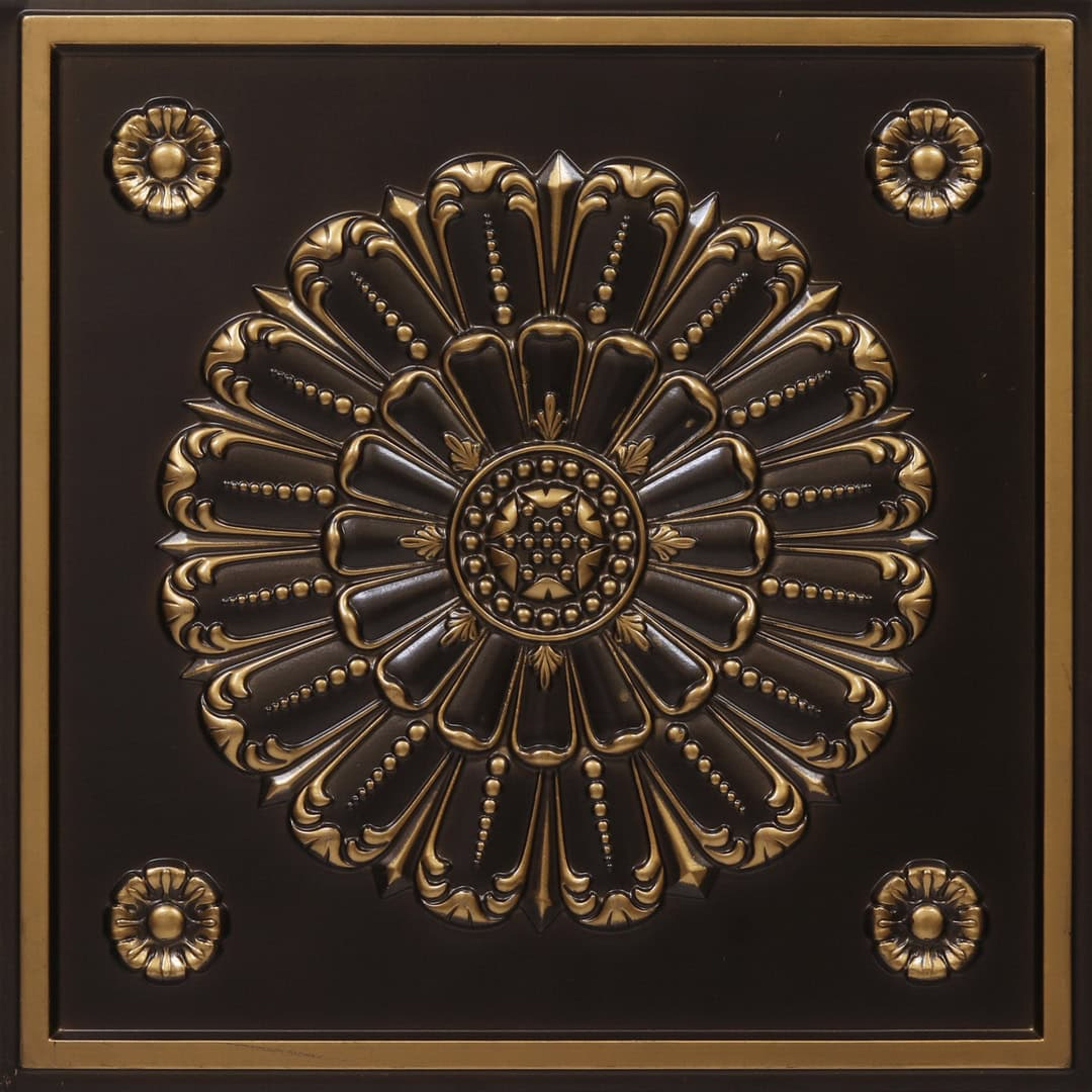 Rustic Antique Gold - Baali Botanical - Gold, Brown - Decorative Ceiling Panel - 2 ft x 2 ft