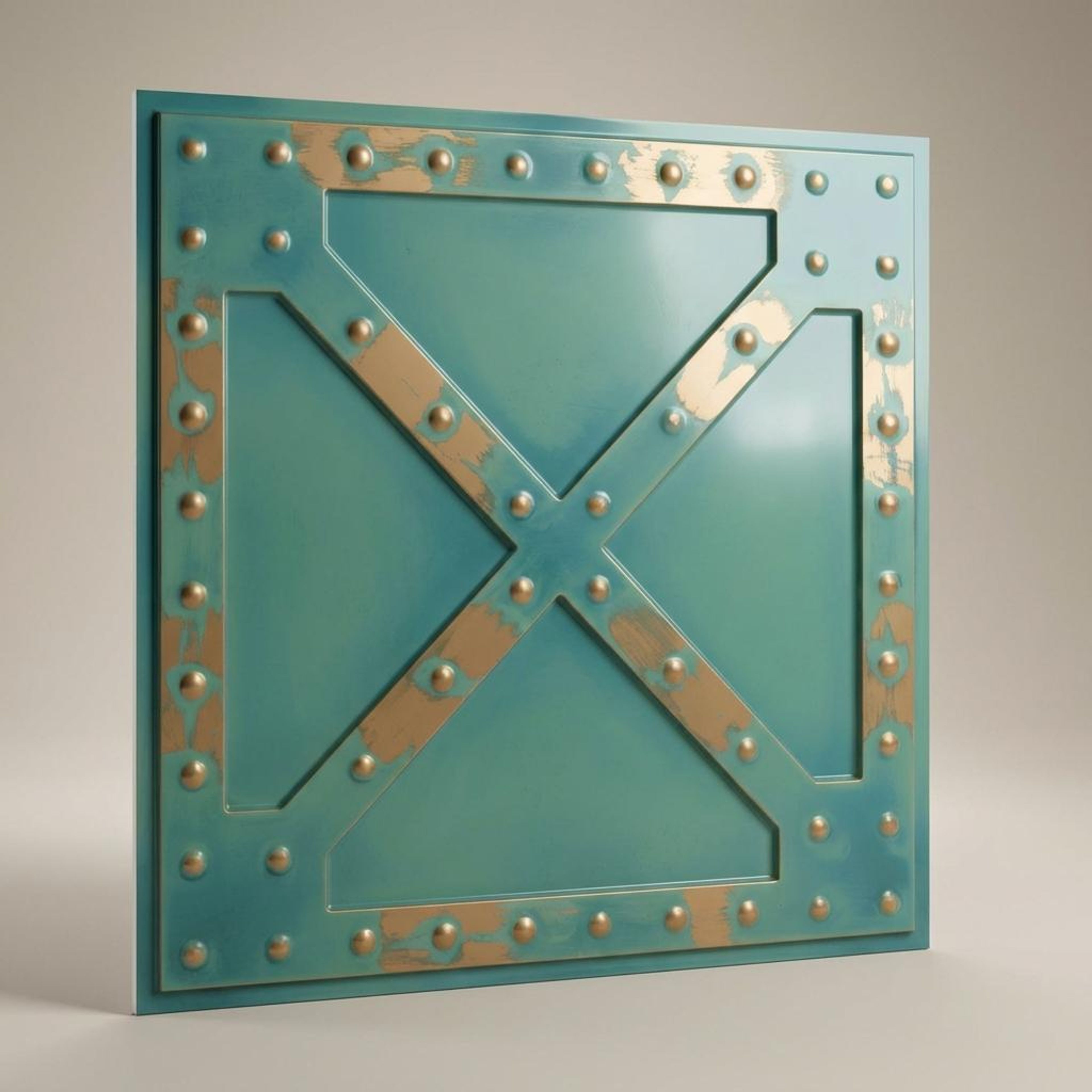 Aged Vintage Tin - Greek Geometric - Blue, Silver - Decorative Ceiling Panel - 2 ft x 2 ft