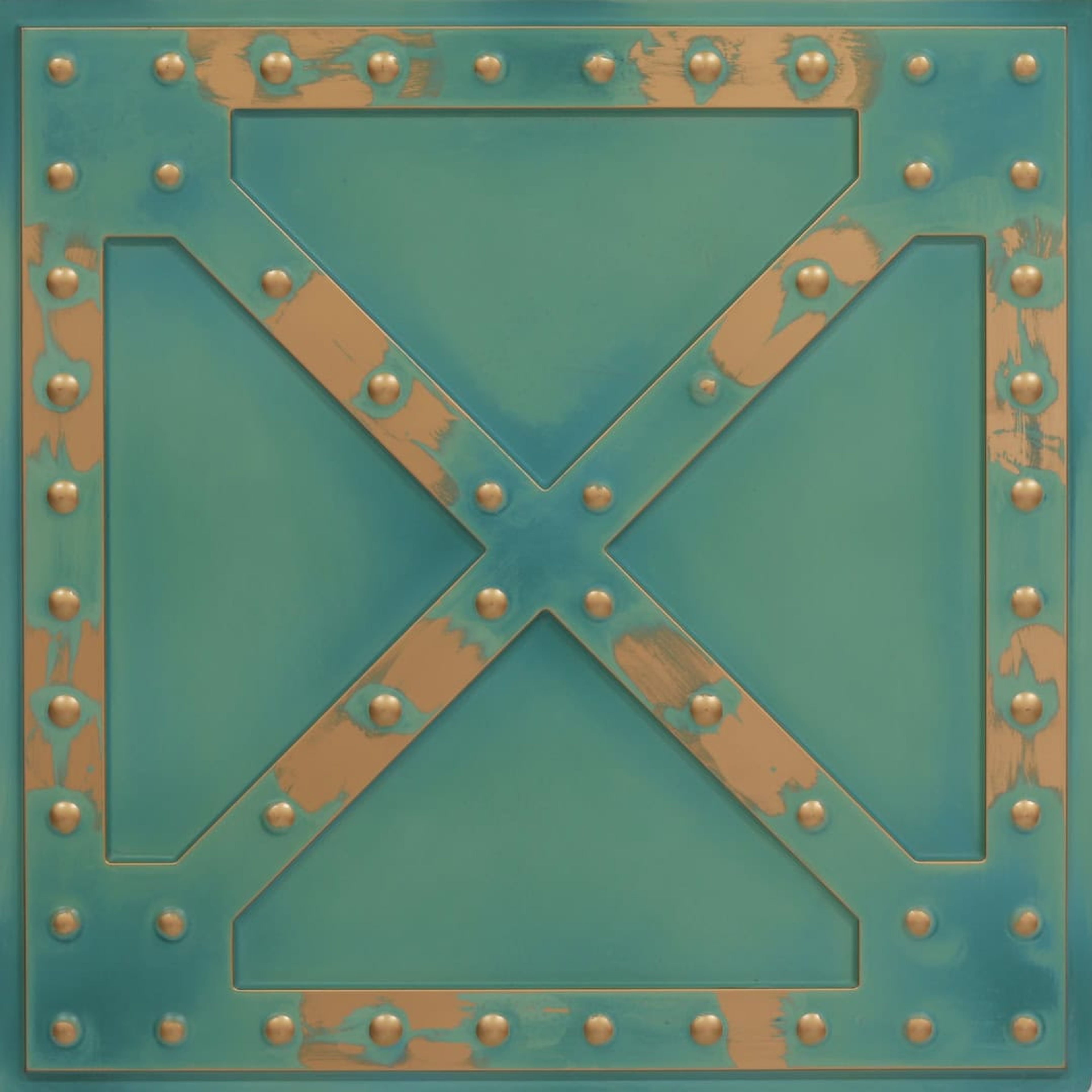 Aged Vintage Tin - Greek Geometric - Blue, Silver - Decorative Ceiling Panel - 2 ft x 2 ft