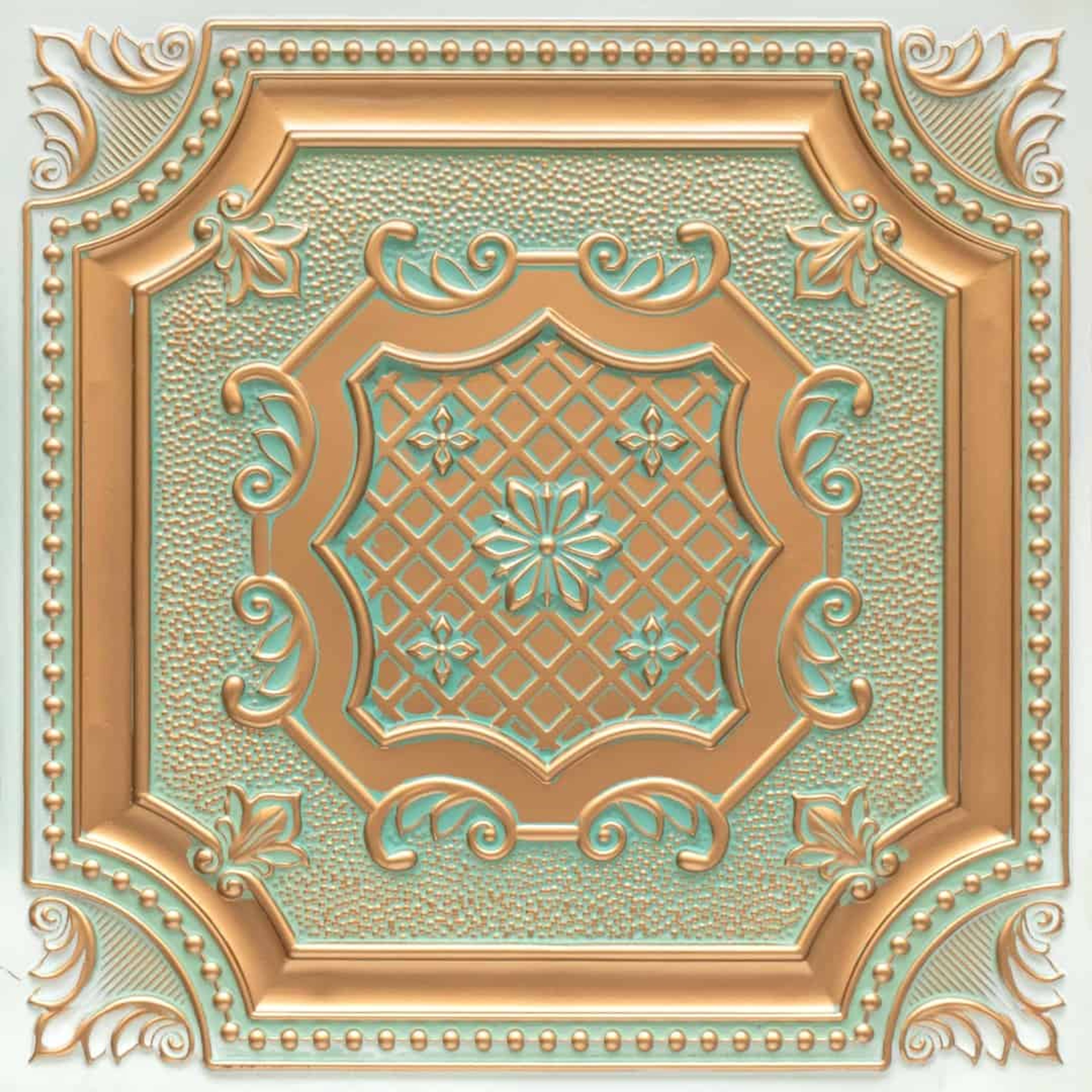 Abstract Arabian Green - Persian Motifs - Green, Gold - Decorative Ceiling Panel - 2 ft x 2 ft