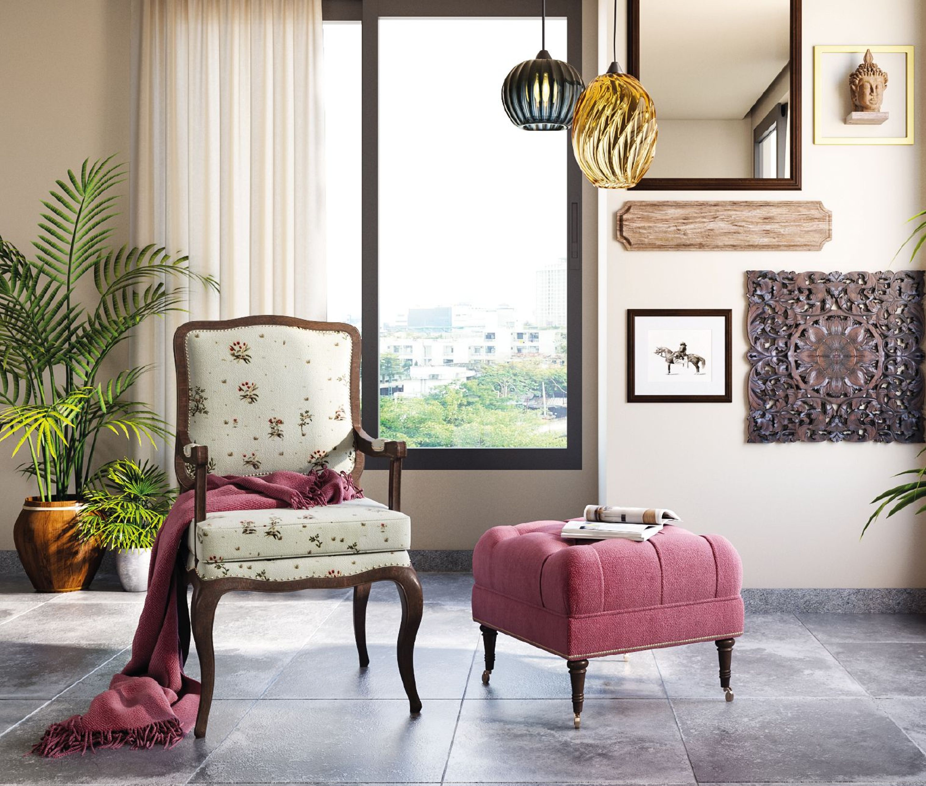 Posh interior with modern sofa