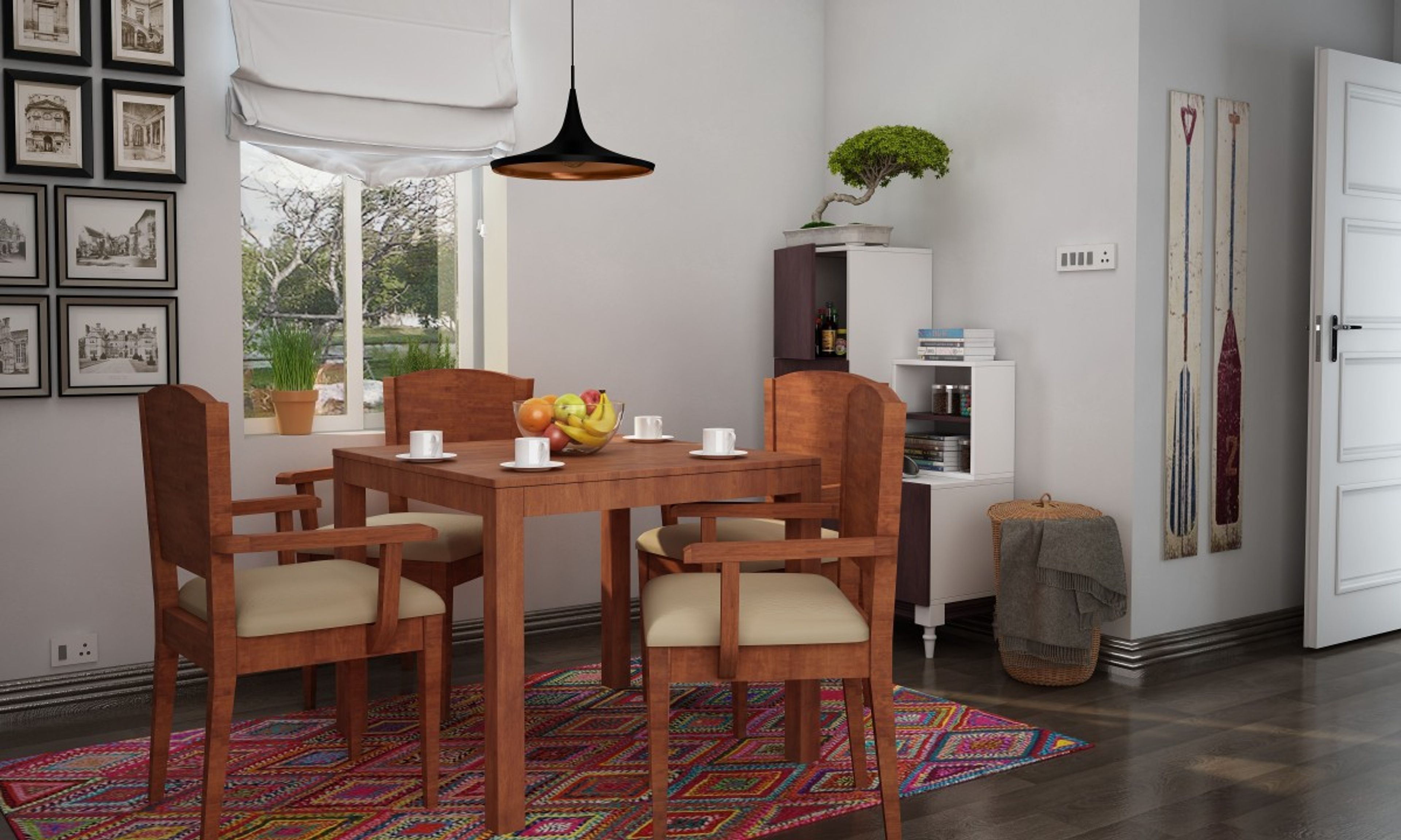 Classic Wood And Beige Dining Room Design With Low Chairs