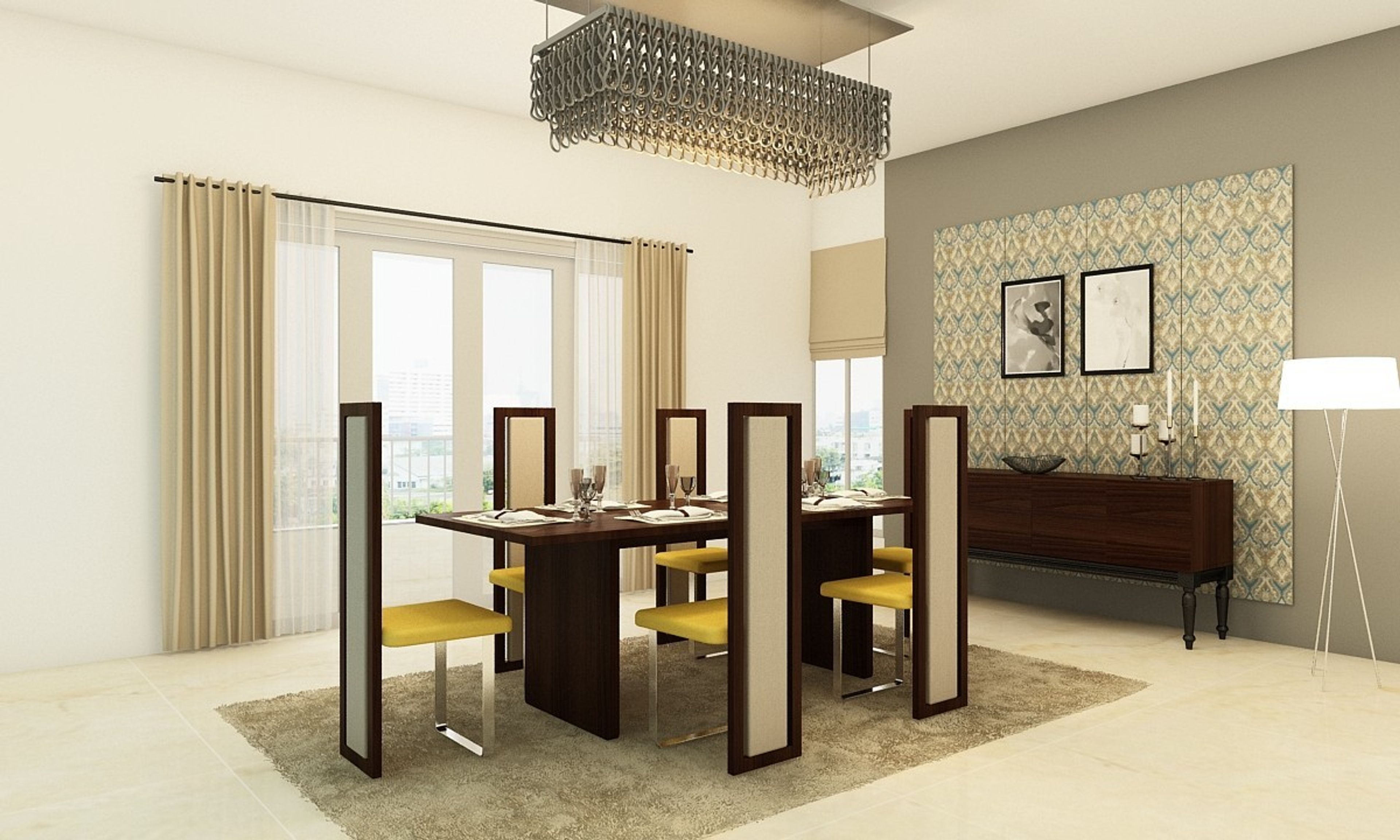 Classic Wooden 6-Seater Dining Room Design With High-Backed Chairs