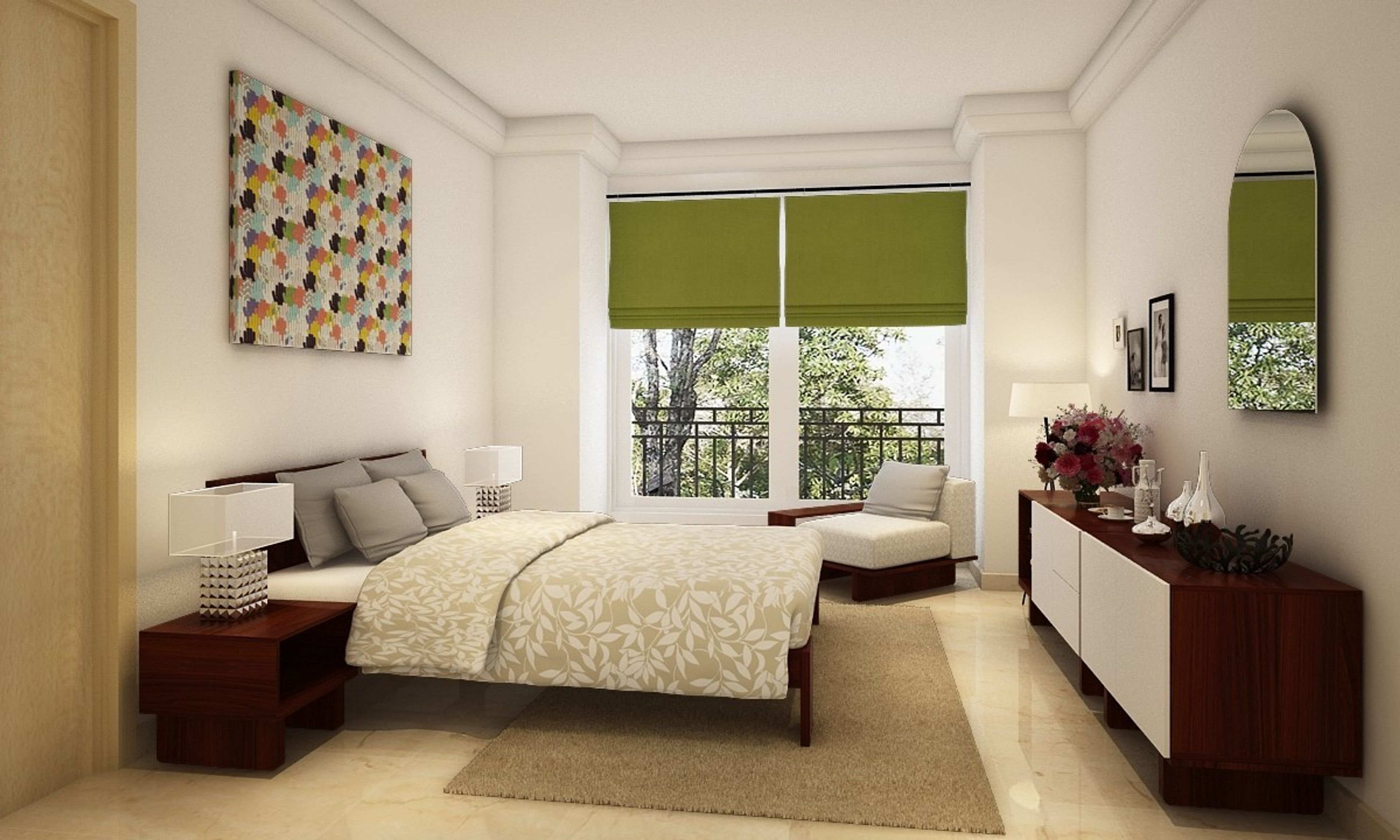 Contemporary Guest Bedroom Design With Bedroom Tile Design
