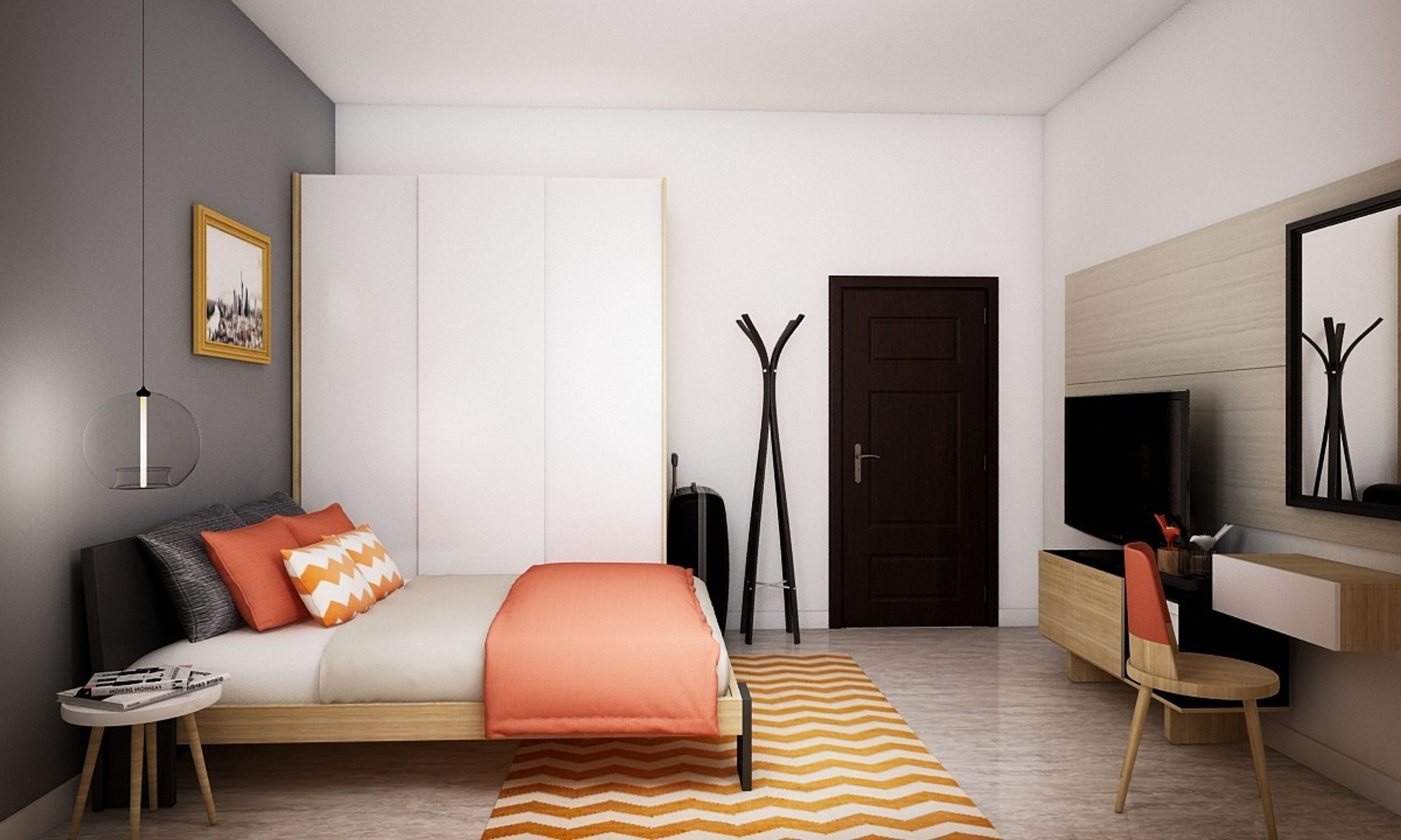 Modern Spacious Bedroom Design With Black And Grey Interiors