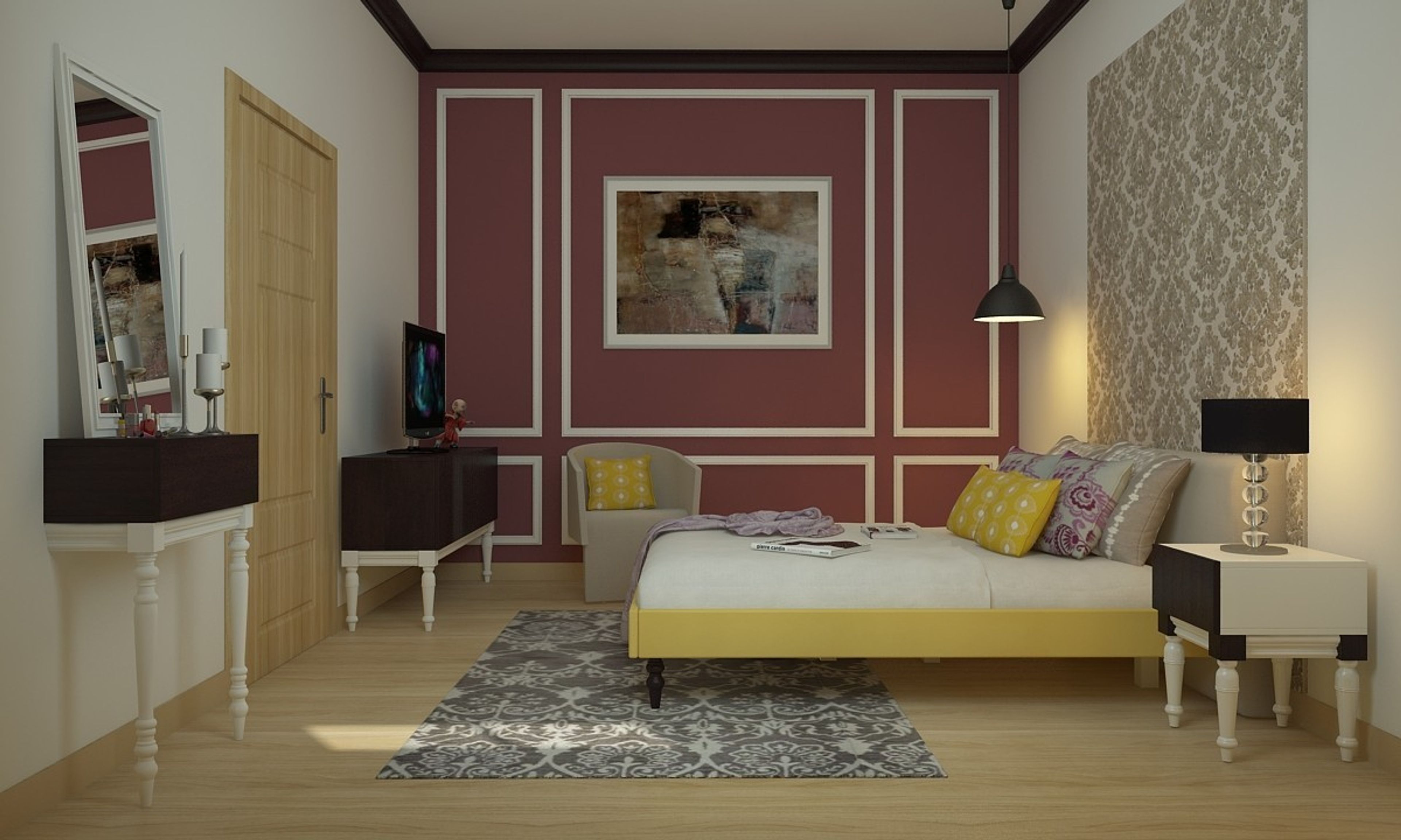 Classic Guest Bedroom Design In Pink And Black
