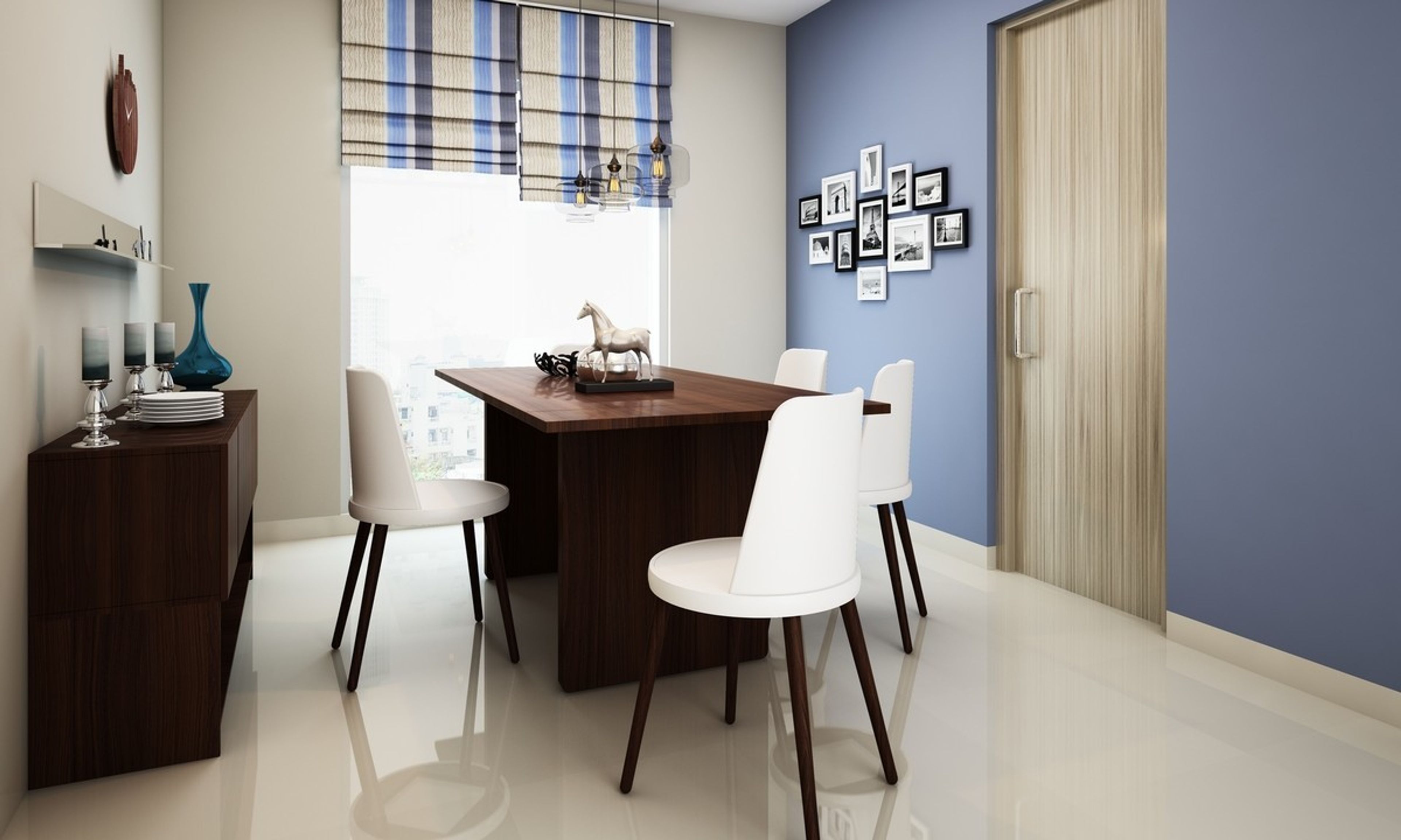 Classic White And Wood 5-Seater Dining Room Design