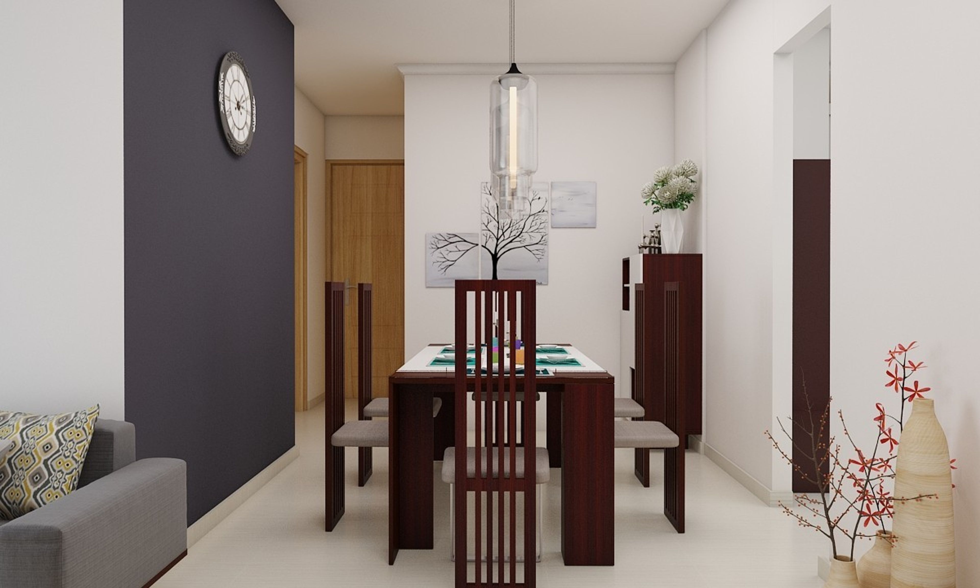 Modern 6-Seater Dining Room Design In White And Wood