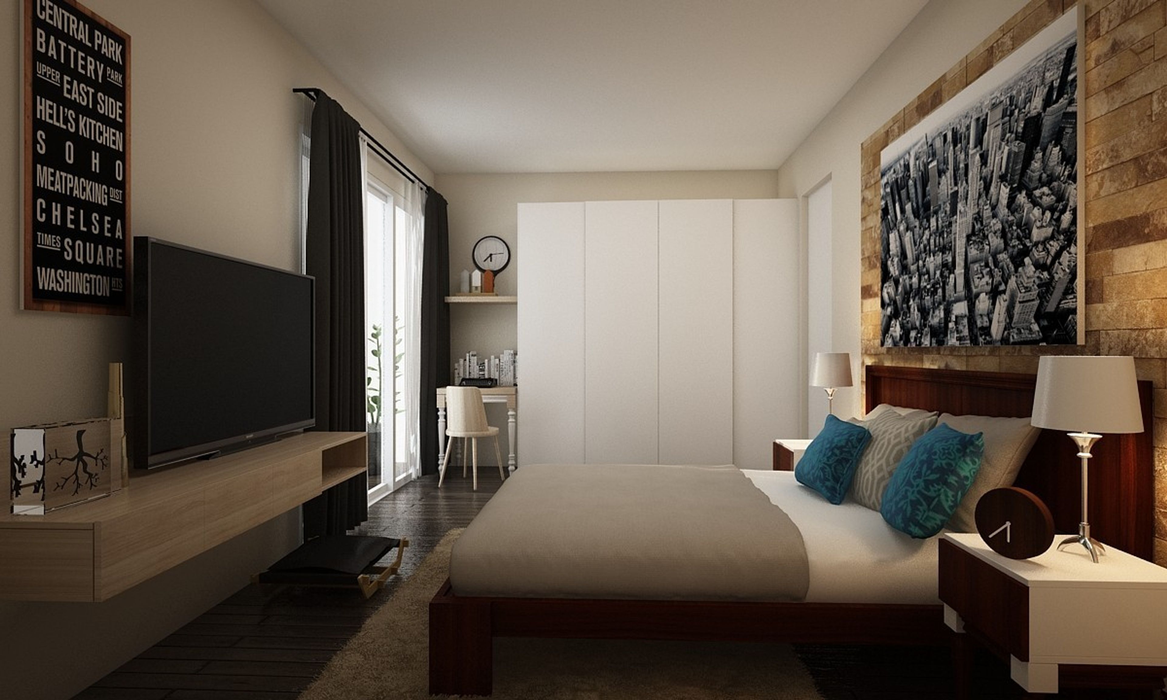 Eclectic Master Bedroom With Bedroom Wall Design