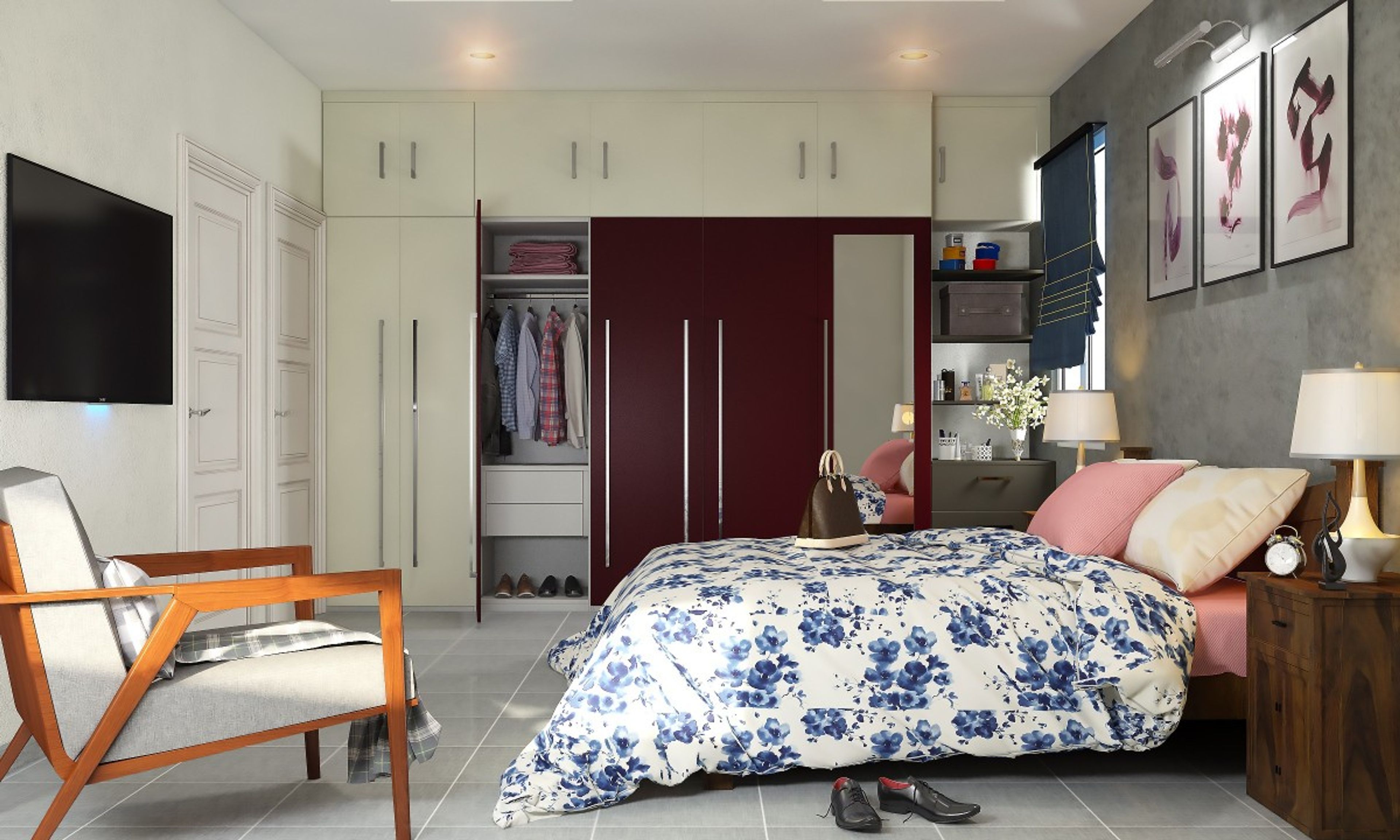 Modern Master Bedroom Design With Wallpaint