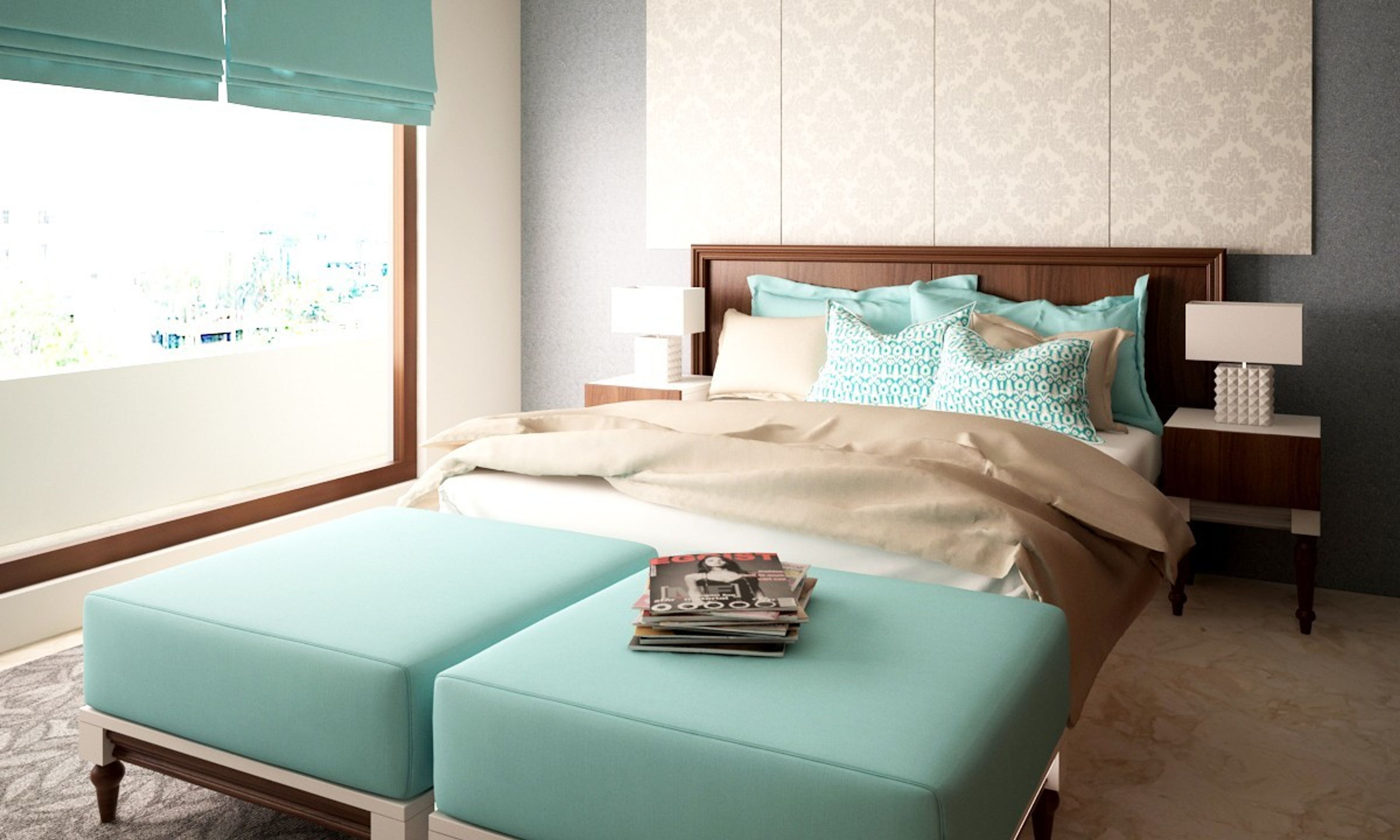 Modern Master Bedroom Design With Bed Back Wallpaper