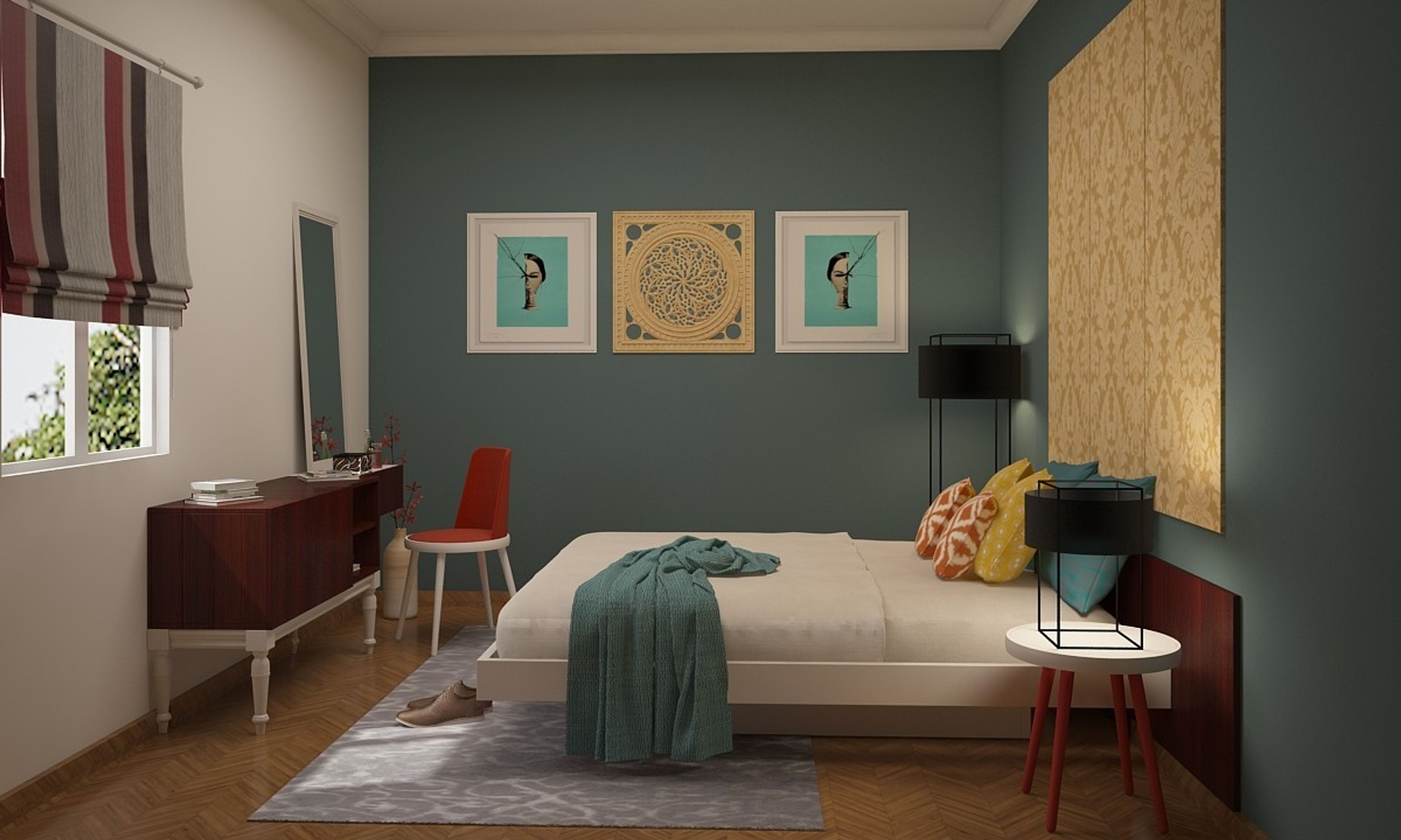 Modern Bedroom Design With Walnut Brown And Green Interiors