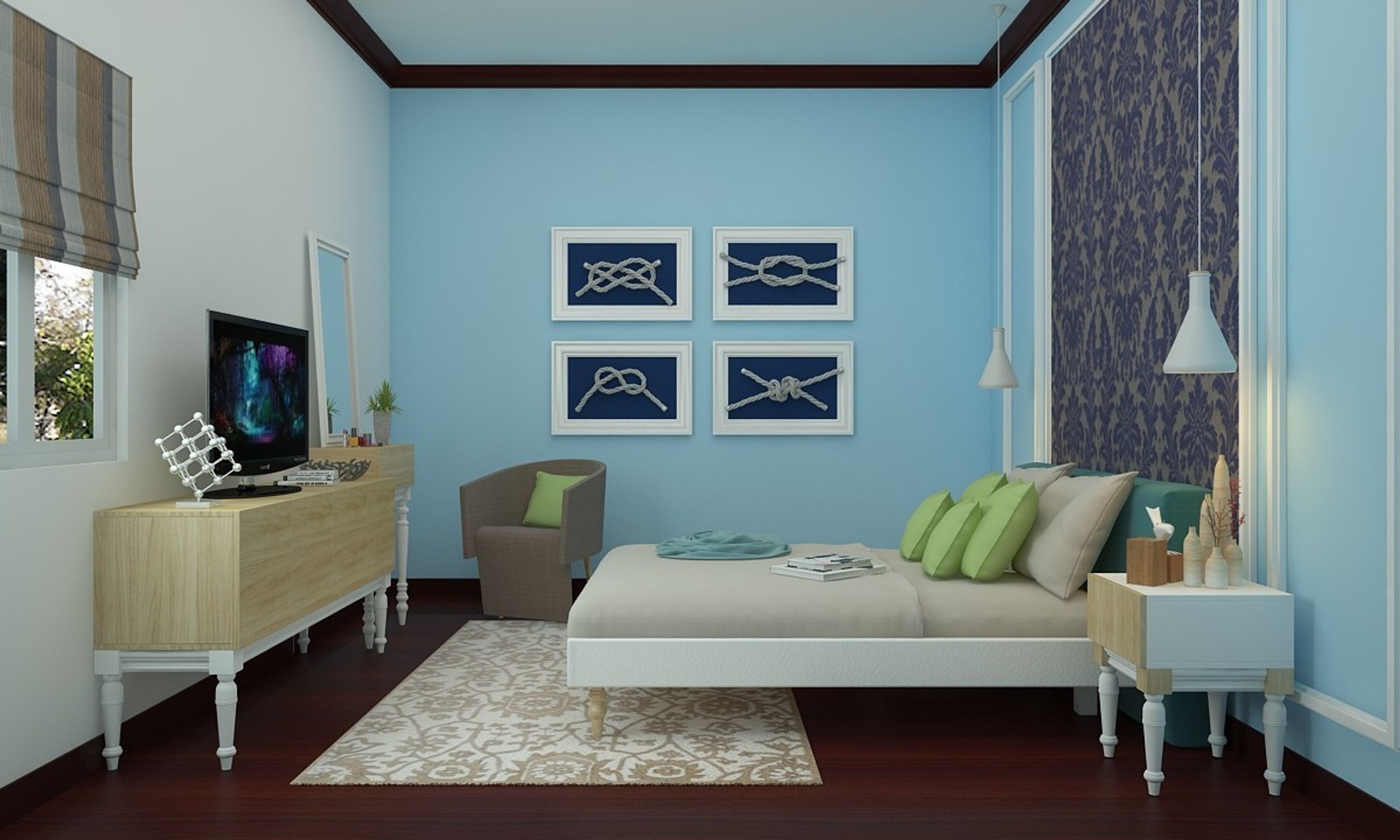 Classic Guest Room Design With Bed Back Wall Bedding Design