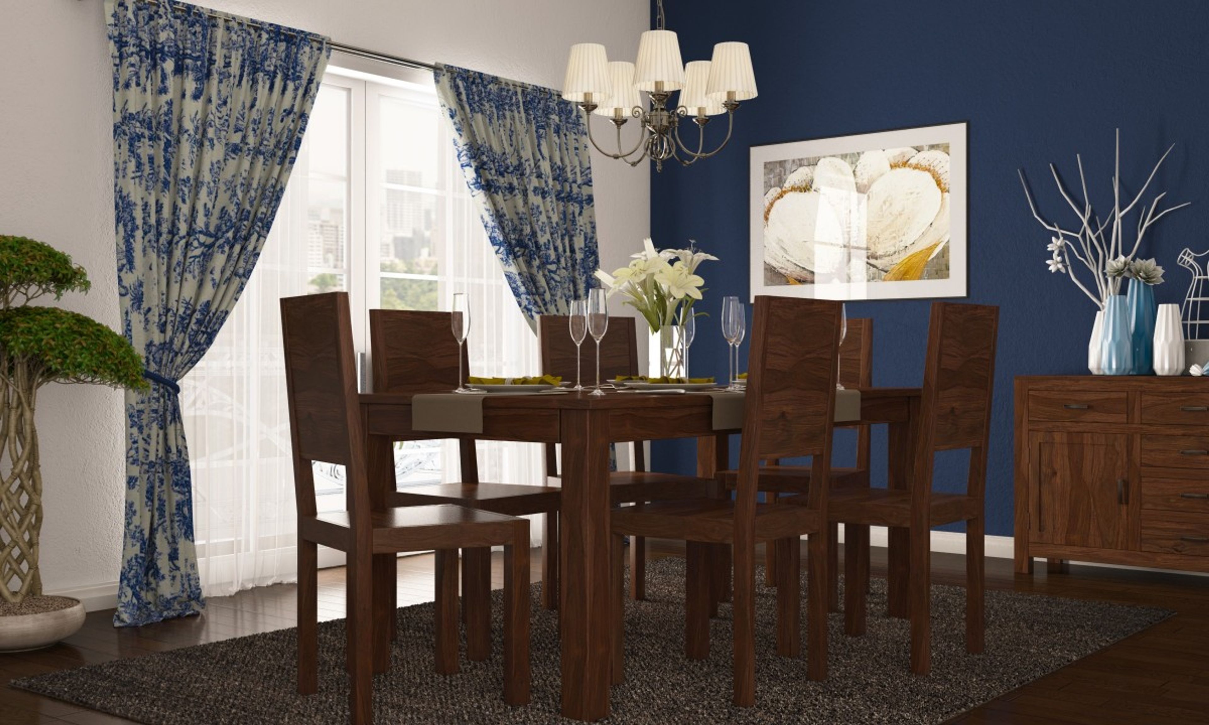 Modern 6-Seater Wooden Dining Room Design