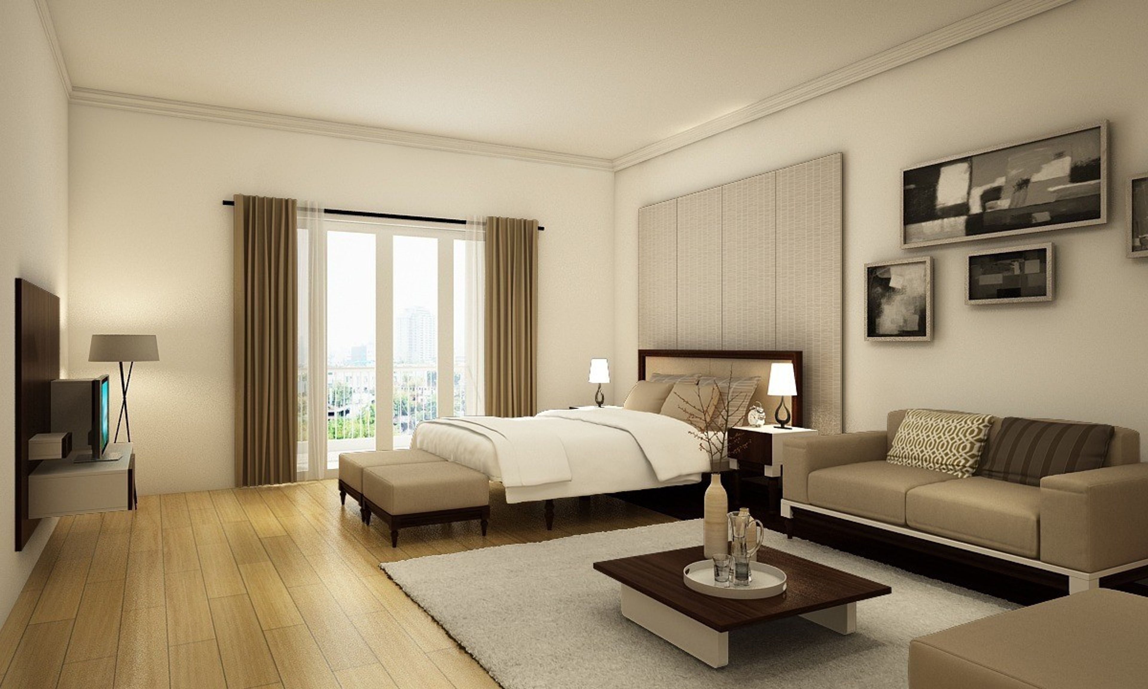 Contemporary Master Bedroom Design In Brown And White
