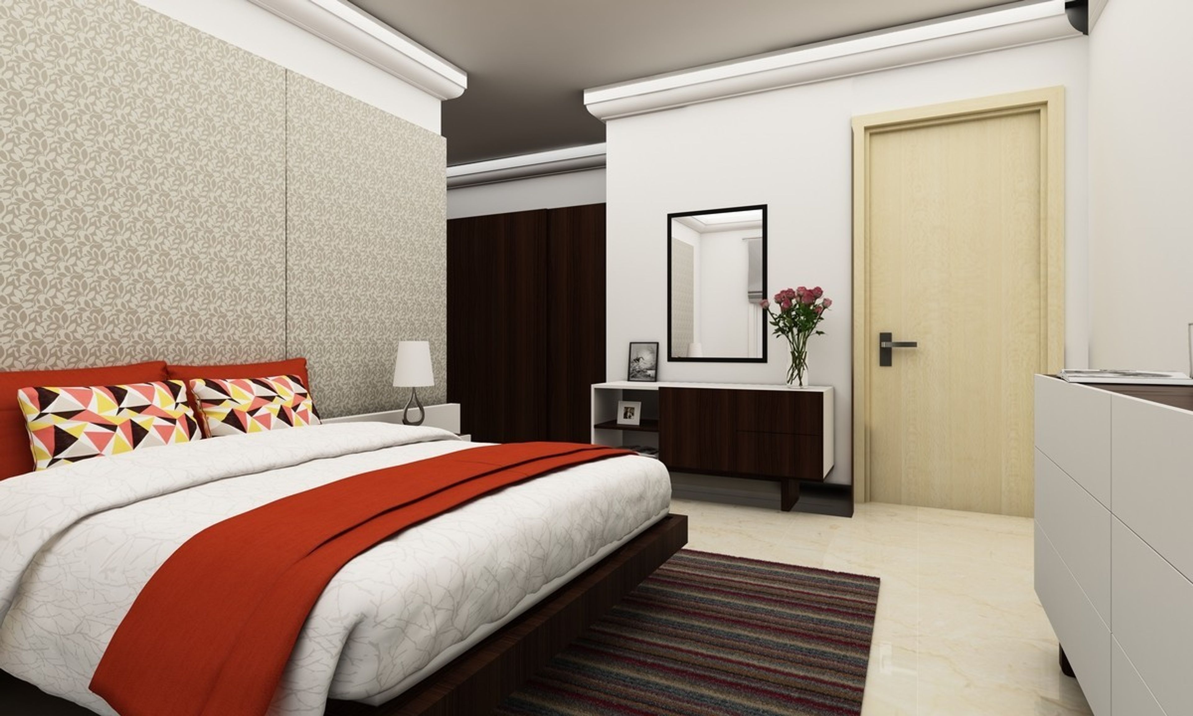 Contemporary Master Bedroom Design In White And Dark Brown