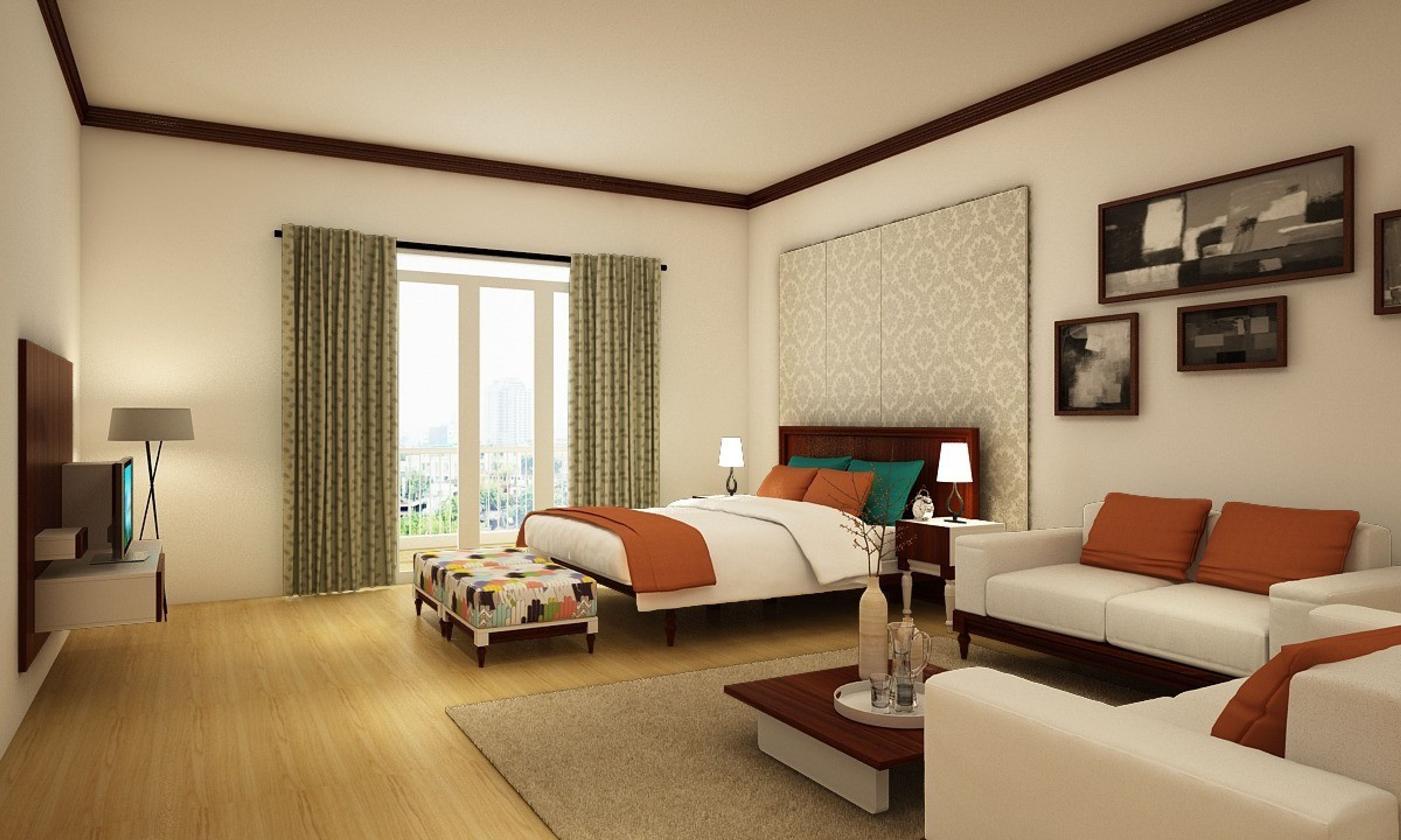 Contemporary Multifunctional Bedroom Design With Wallpaper