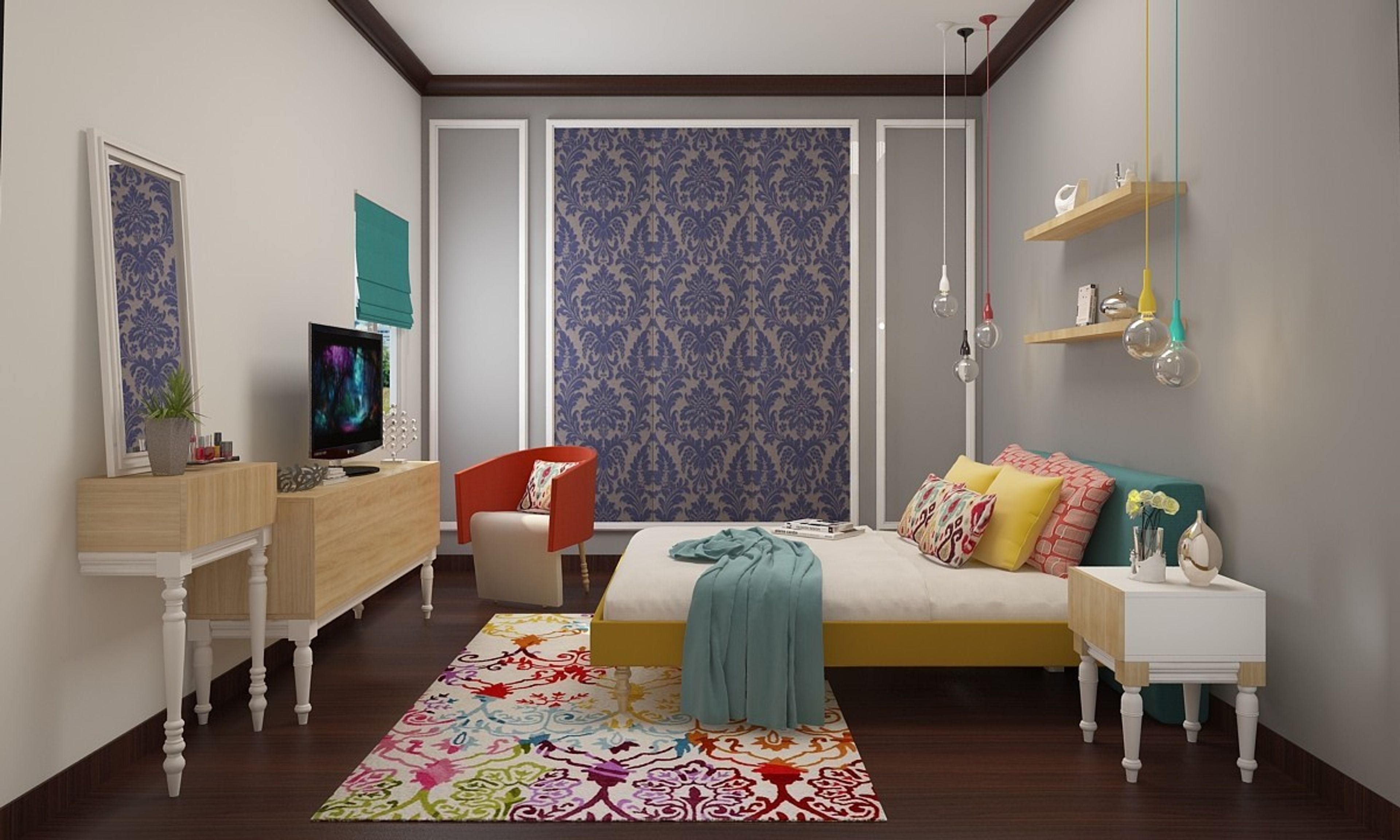 Classic White And Grey Guest Bedroom Design With Wall Paint