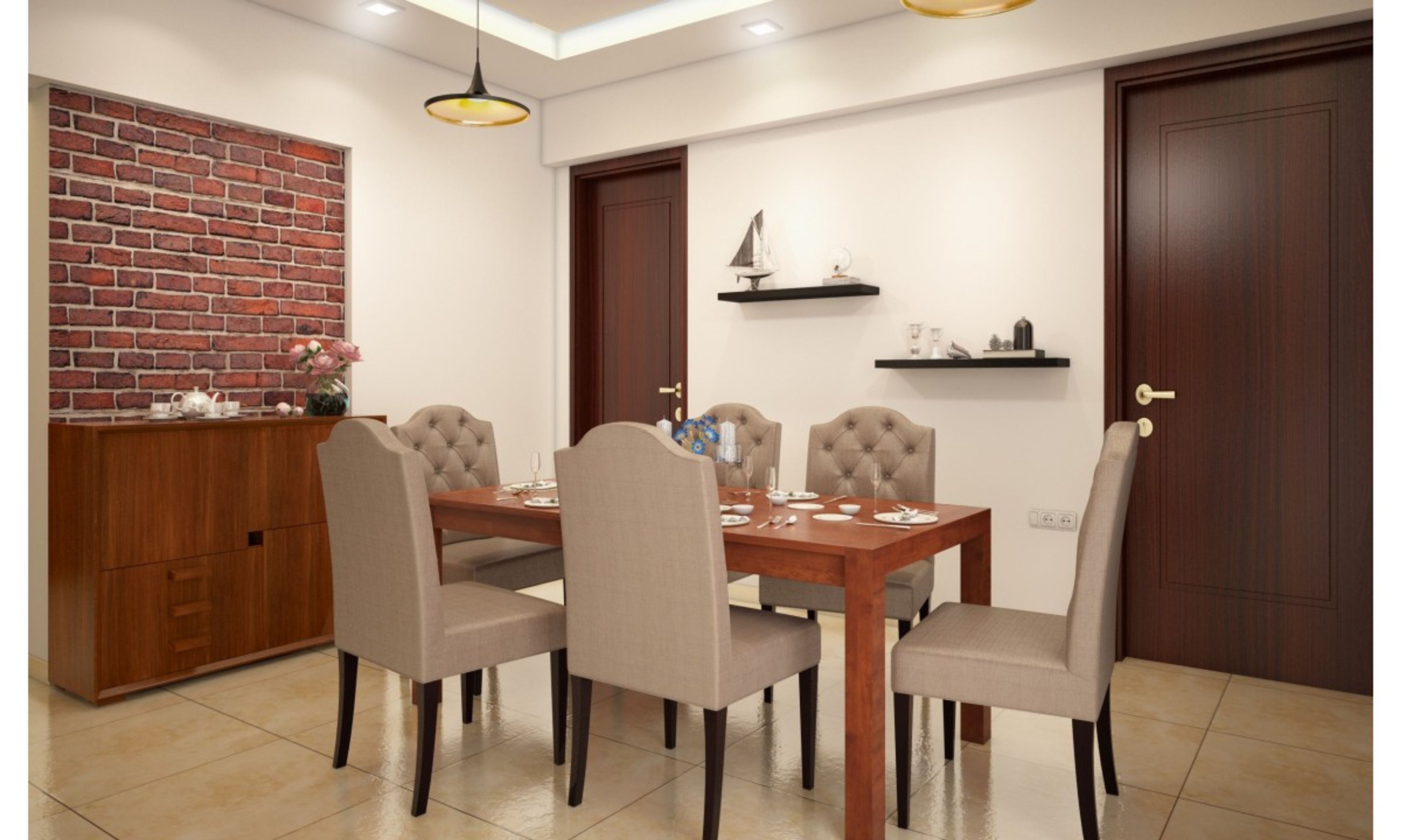 Contemporary 6-Seater Wood And Beige Dining Room Design With Lexington Chairs