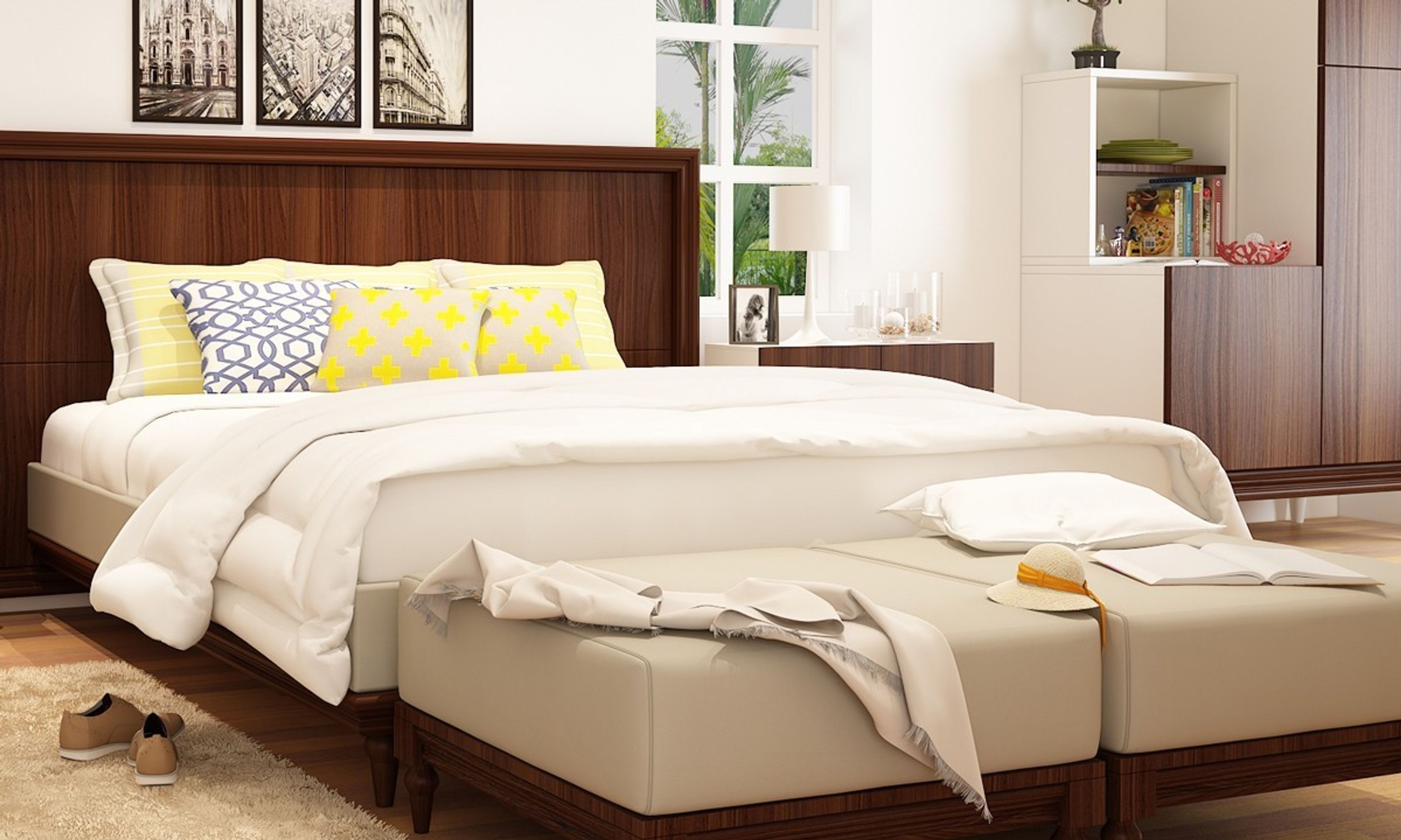 Contemporary Master Bedroom Design In White And Brown
