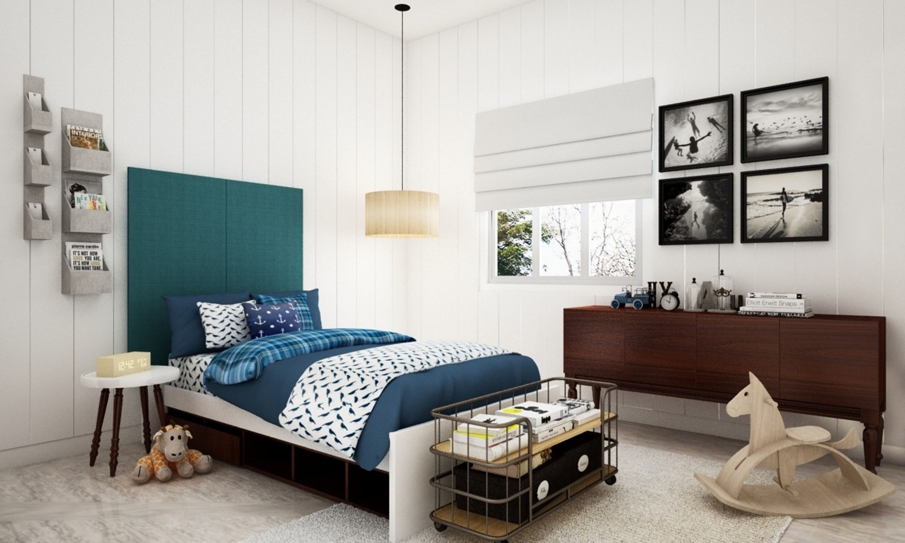 Contemporary Convenience Max Kid's Room Design With Wallpaint