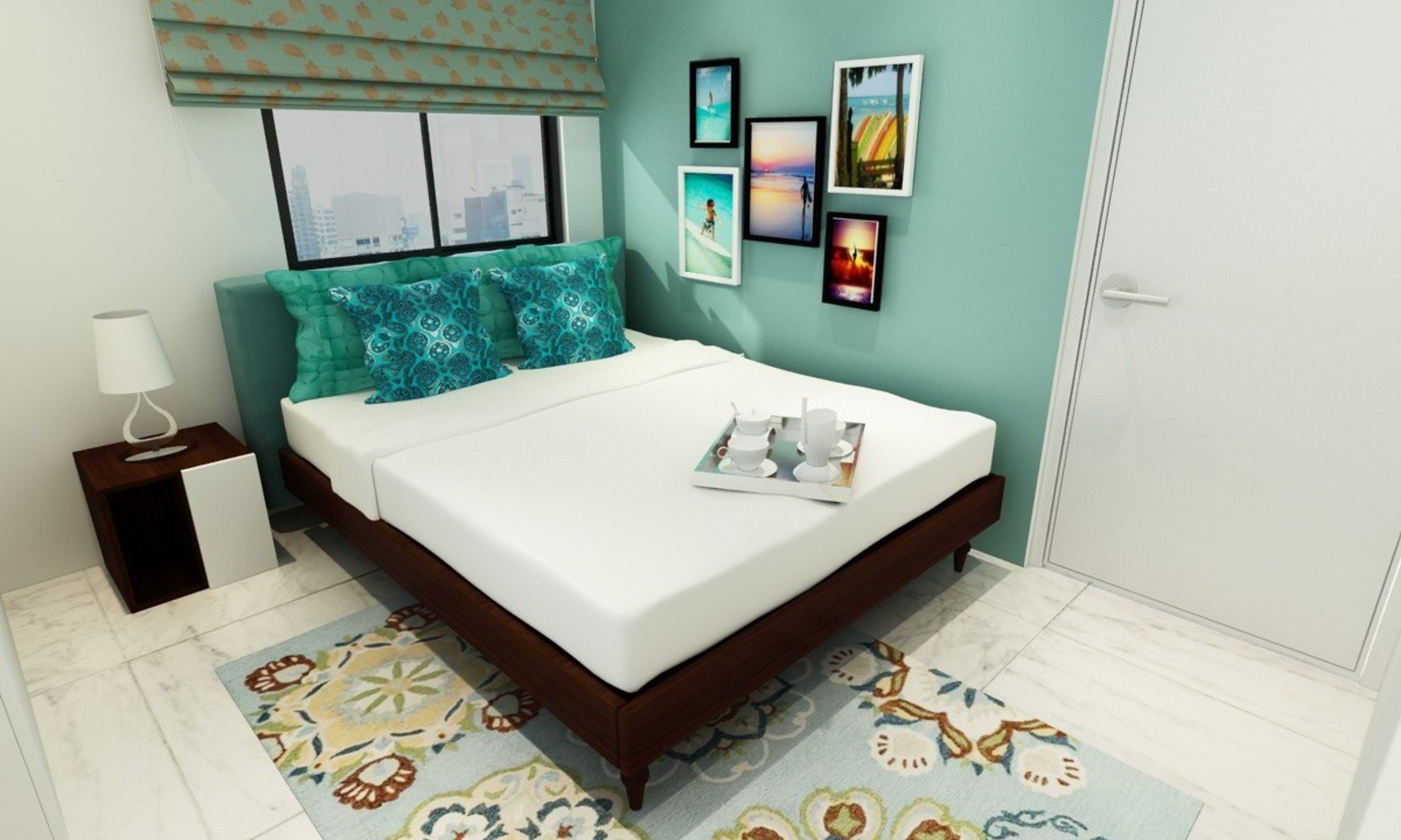 Contemporary Guest Bedroom Design In White And Blue