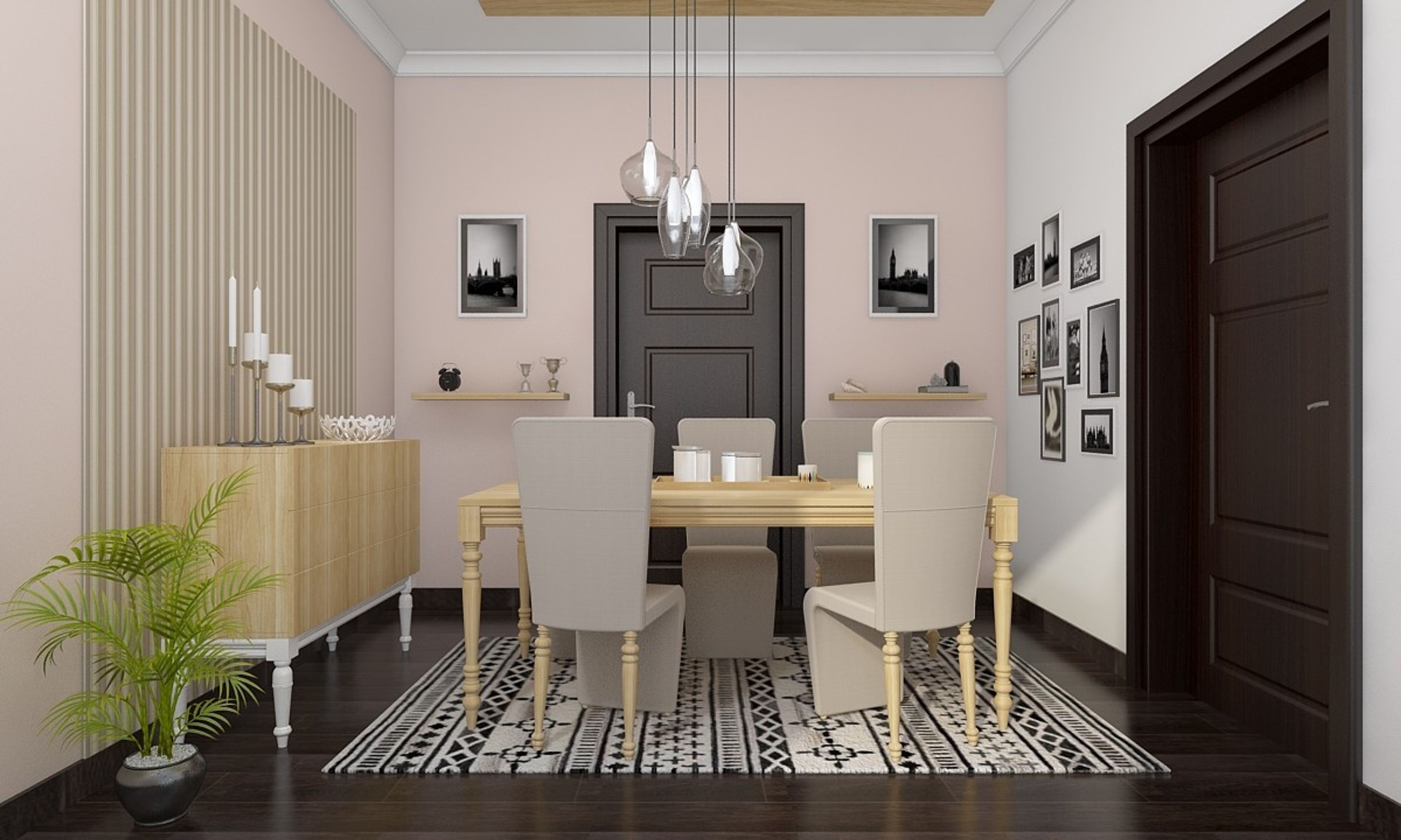Modern 6-Seater Light Wood And Beige Dining Room Design