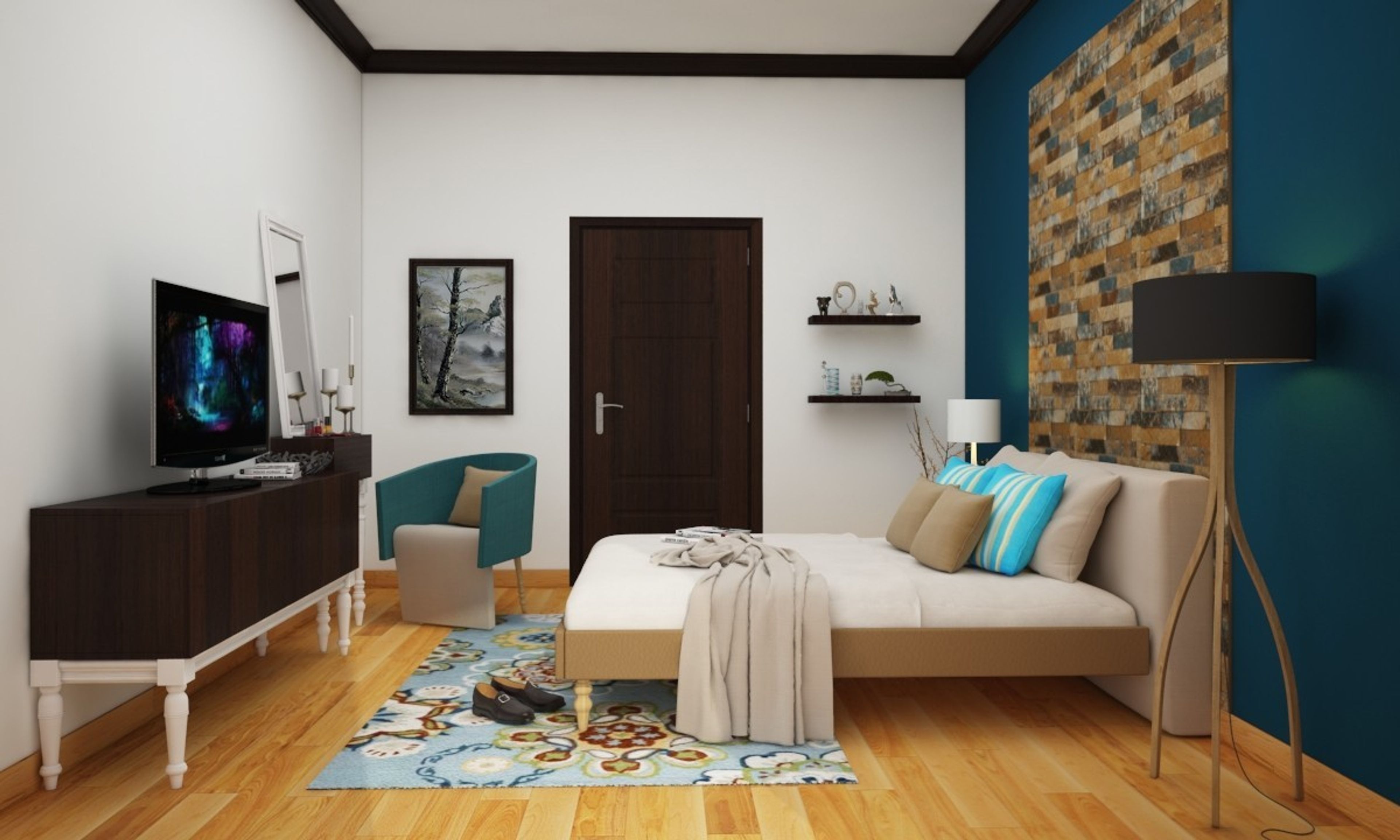 Contemporary Guest Room Design With Dark Blue And Black Interiors