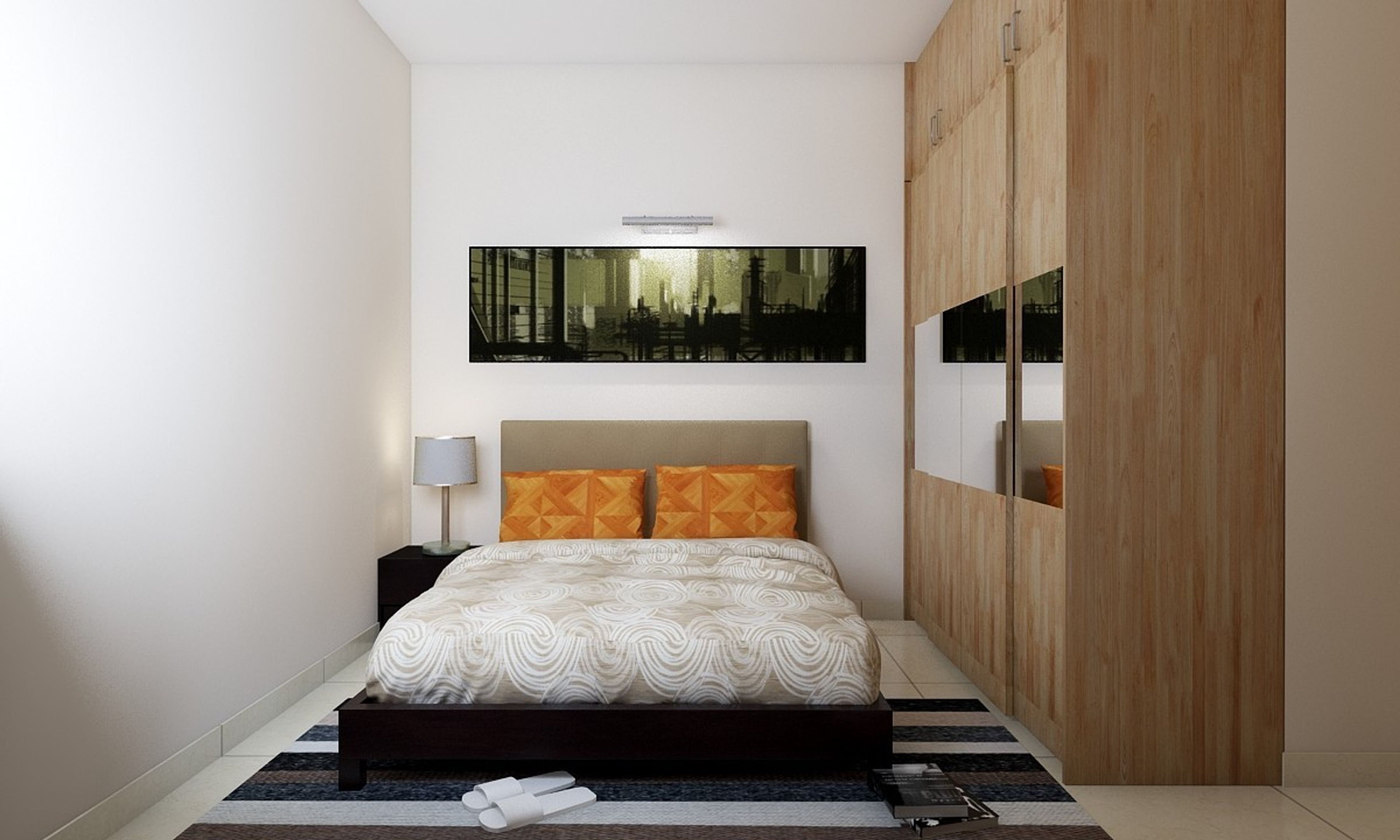 Minimal Guest Room Design With Wall Painting