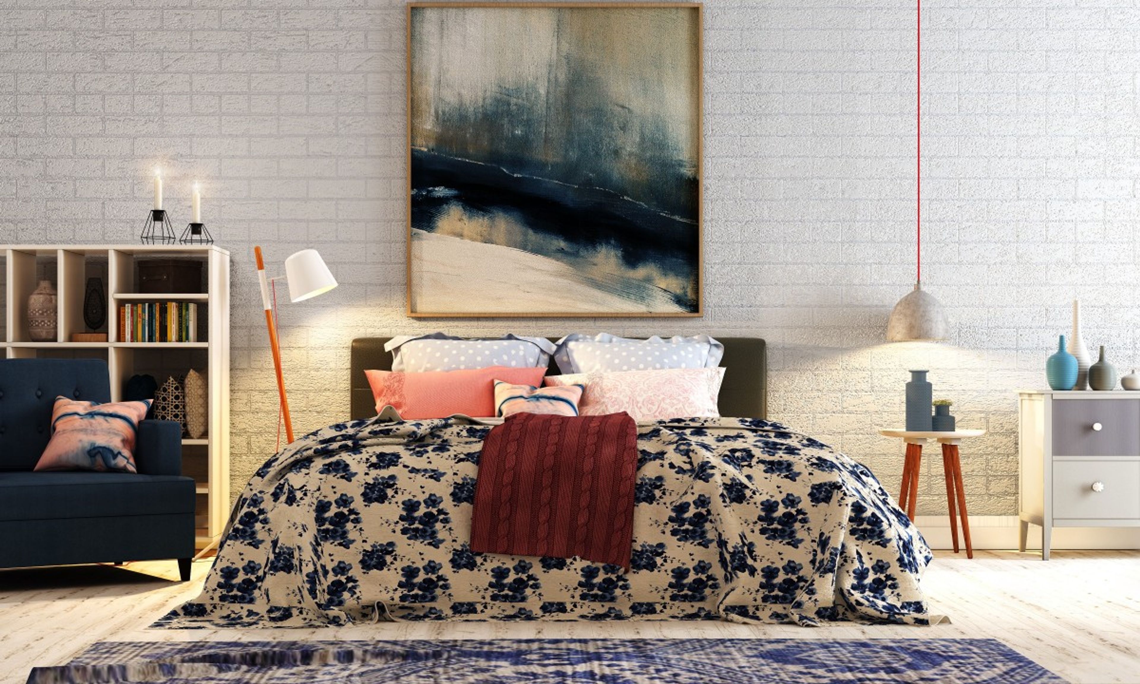 Modern Master Bedroom Design With Wall Art And Wall Design