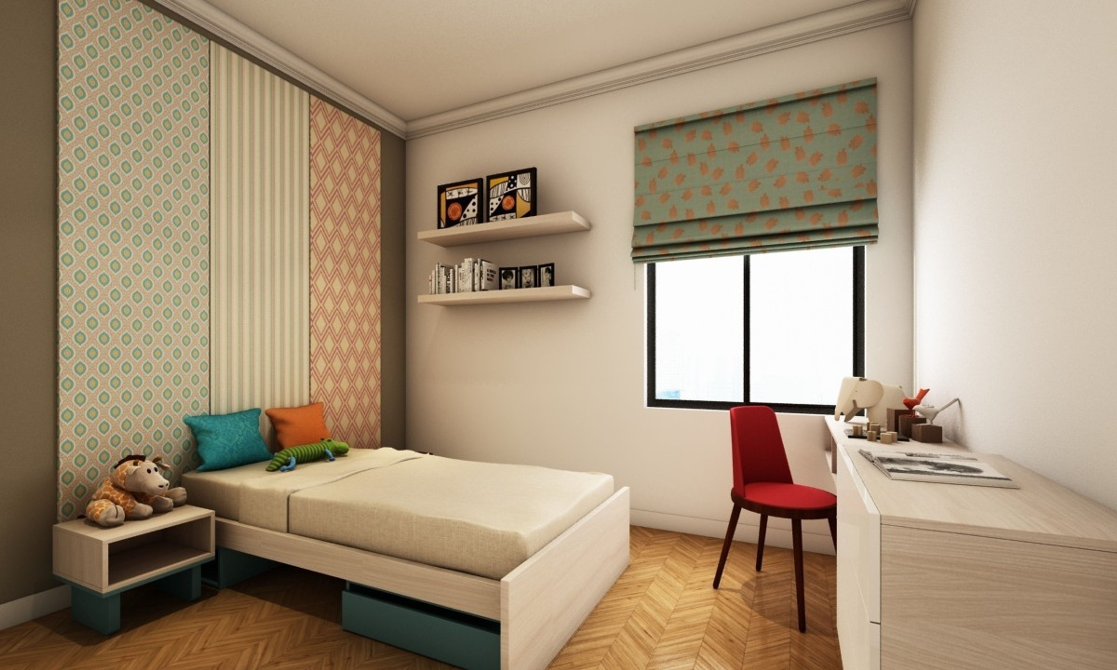 Contemporary Kid's Bedroom Design With Bedroom Wallpaper