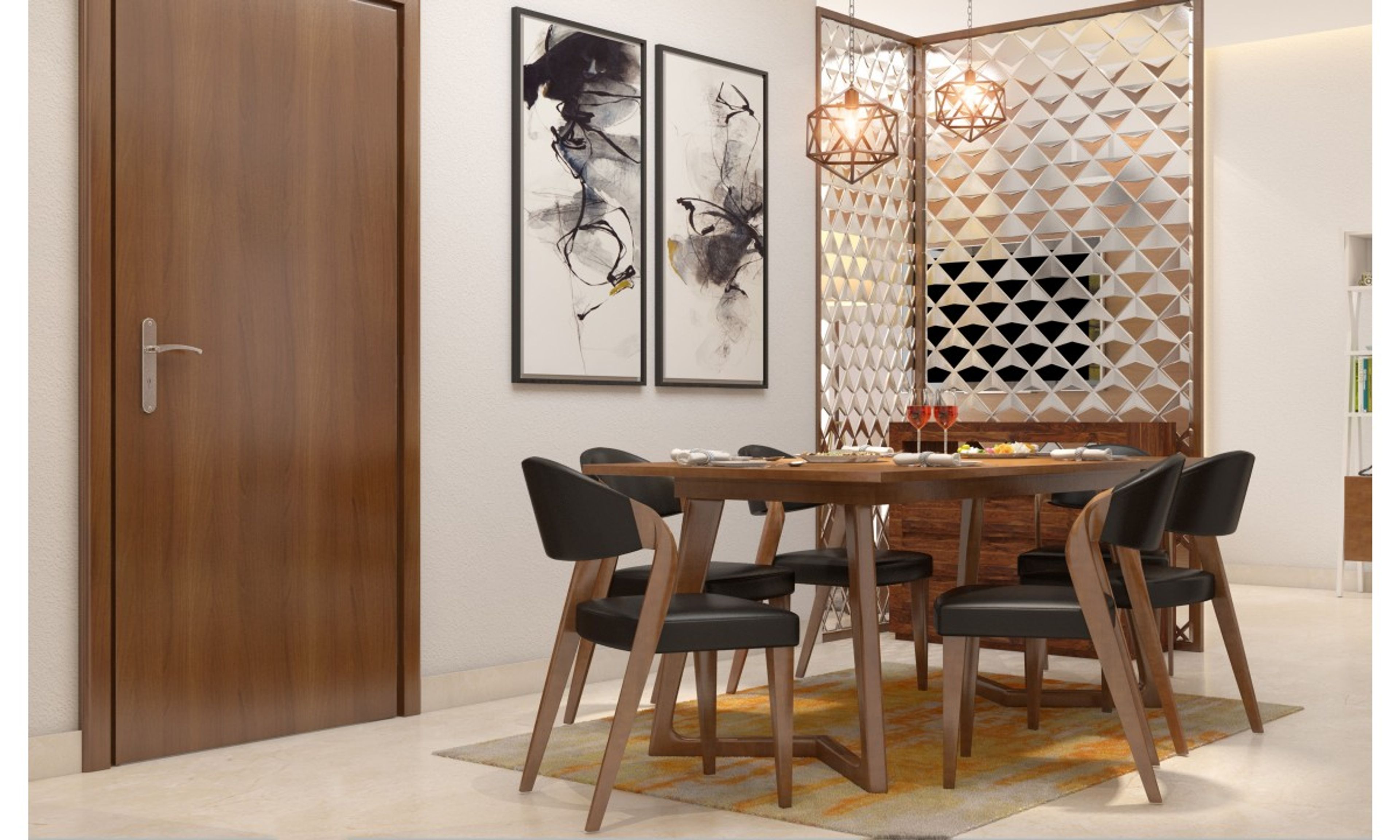 Modern Black And Wood 6-Seater Dining Room Design