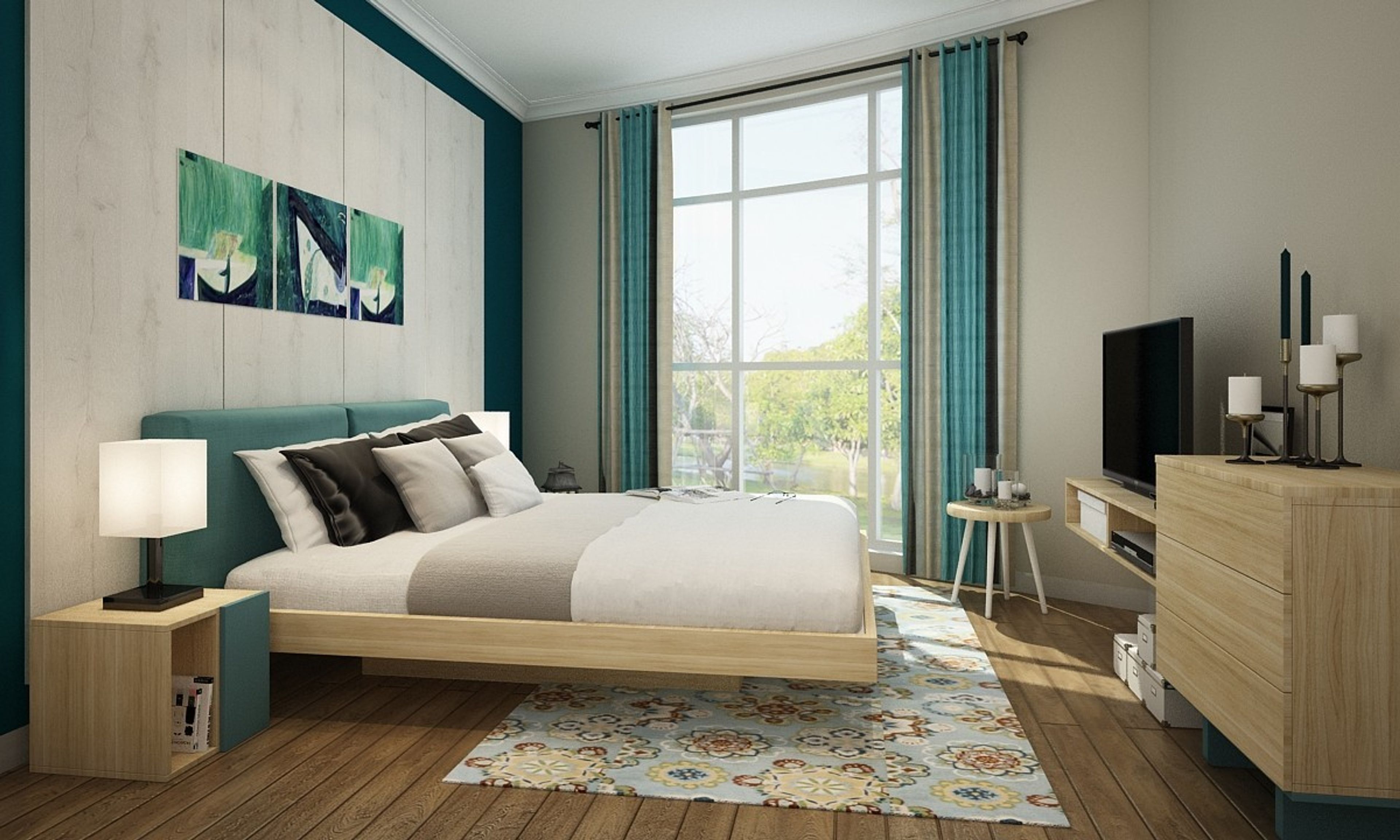 Contemporary Master Bedroom Design With Grey Wall Panelling