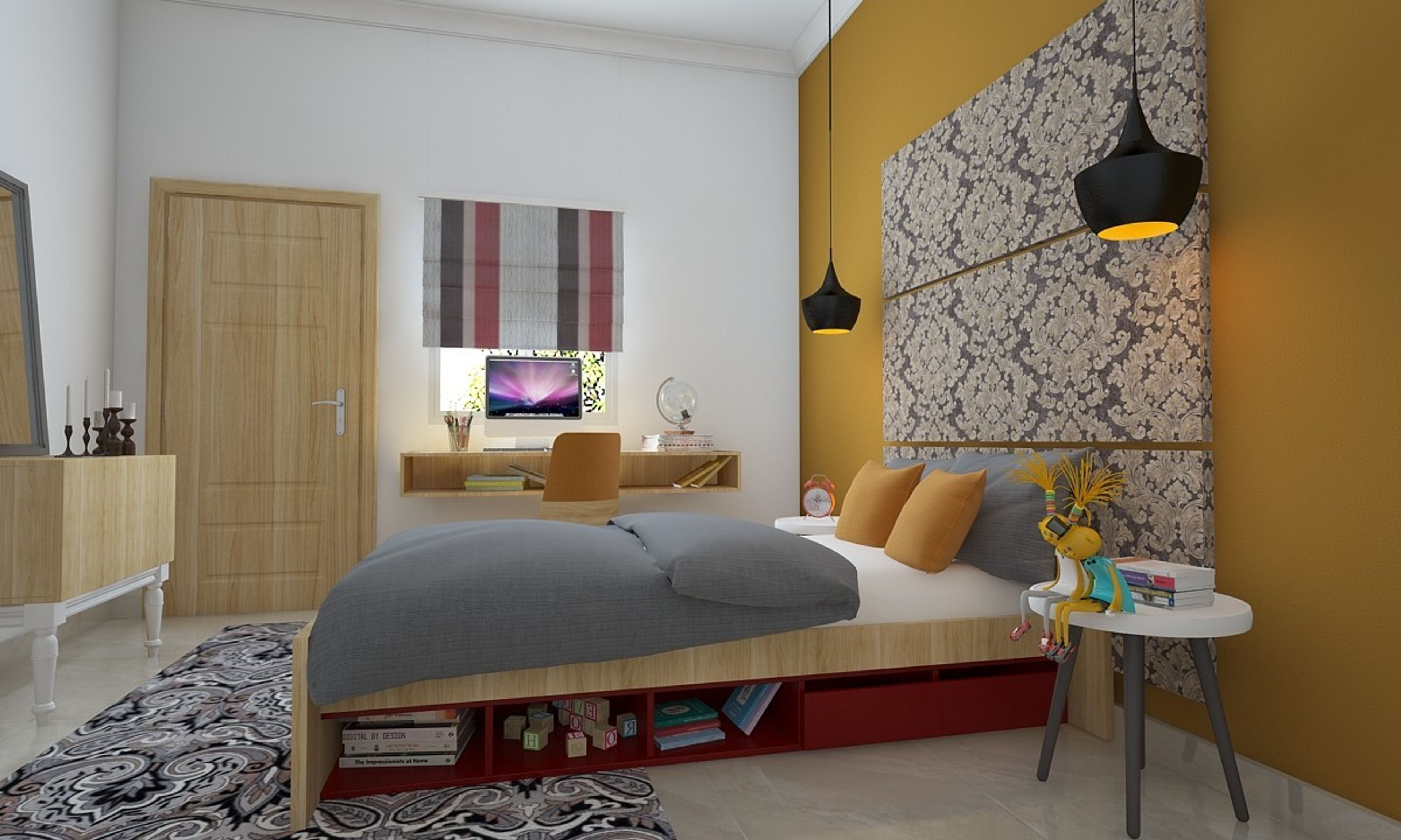 Modern Kid's Room Design With Orange And White