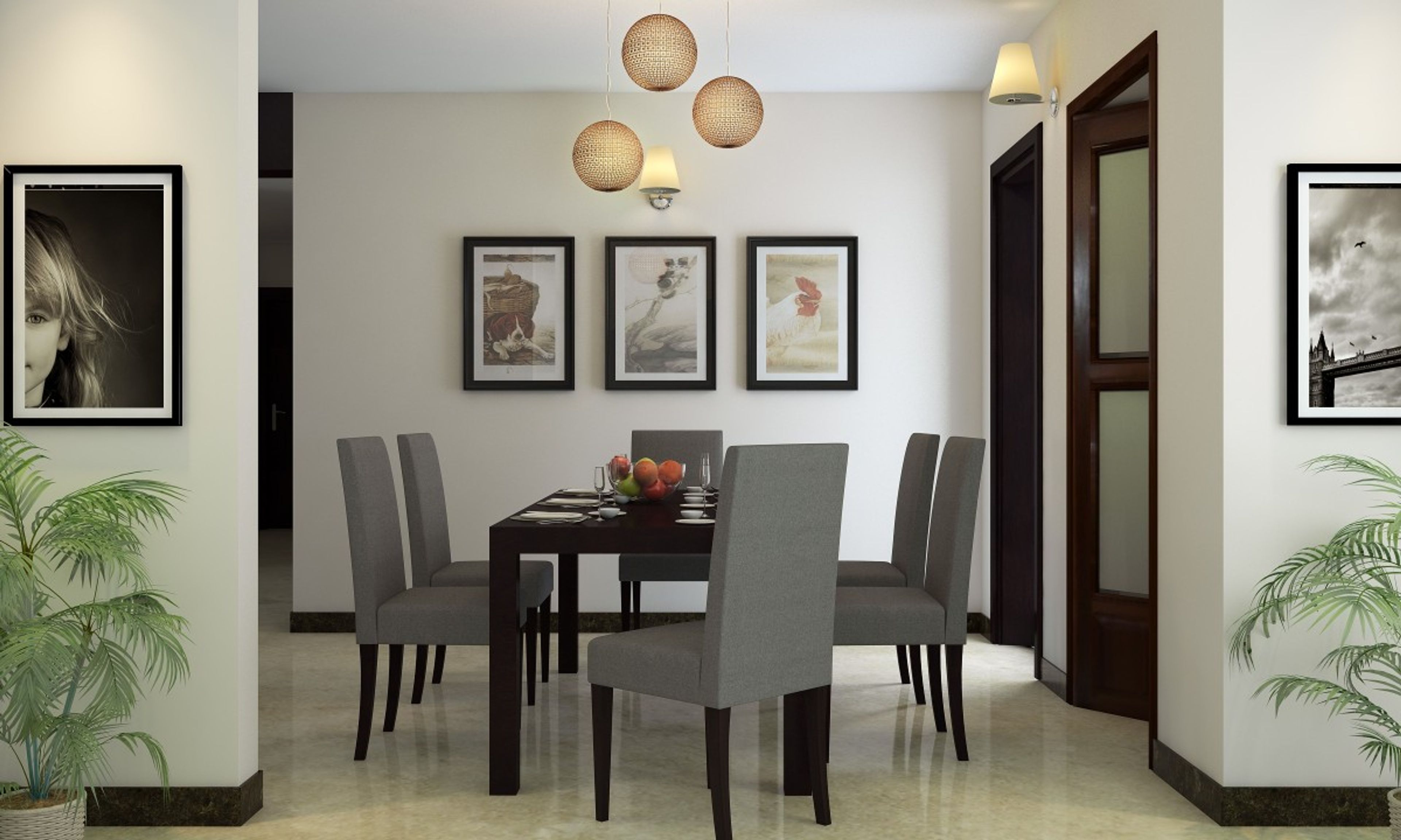 Classic Wood And Grey 6-Seater Dining Room Design
