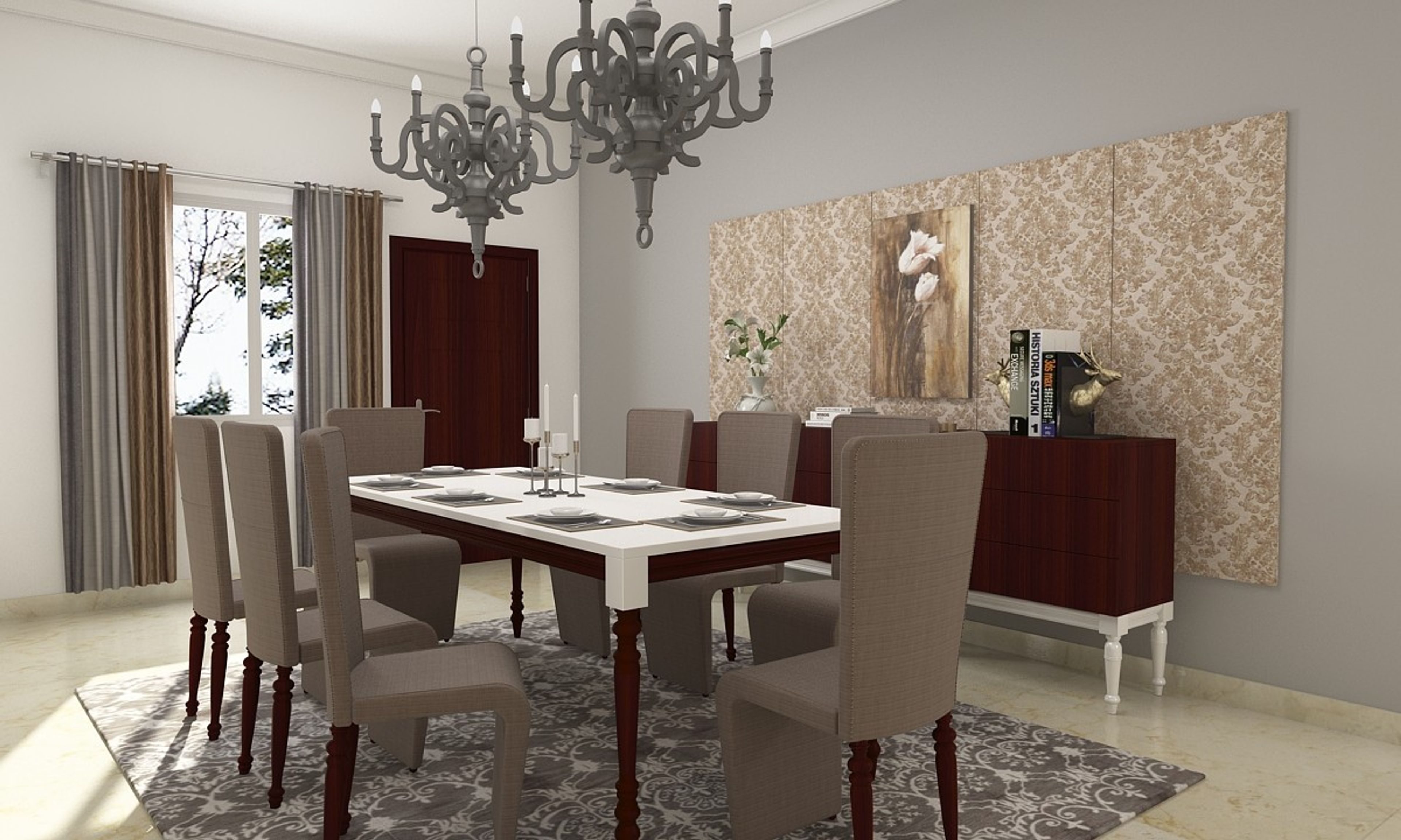 Modern 8-Seater White And Brown Dining Room Design