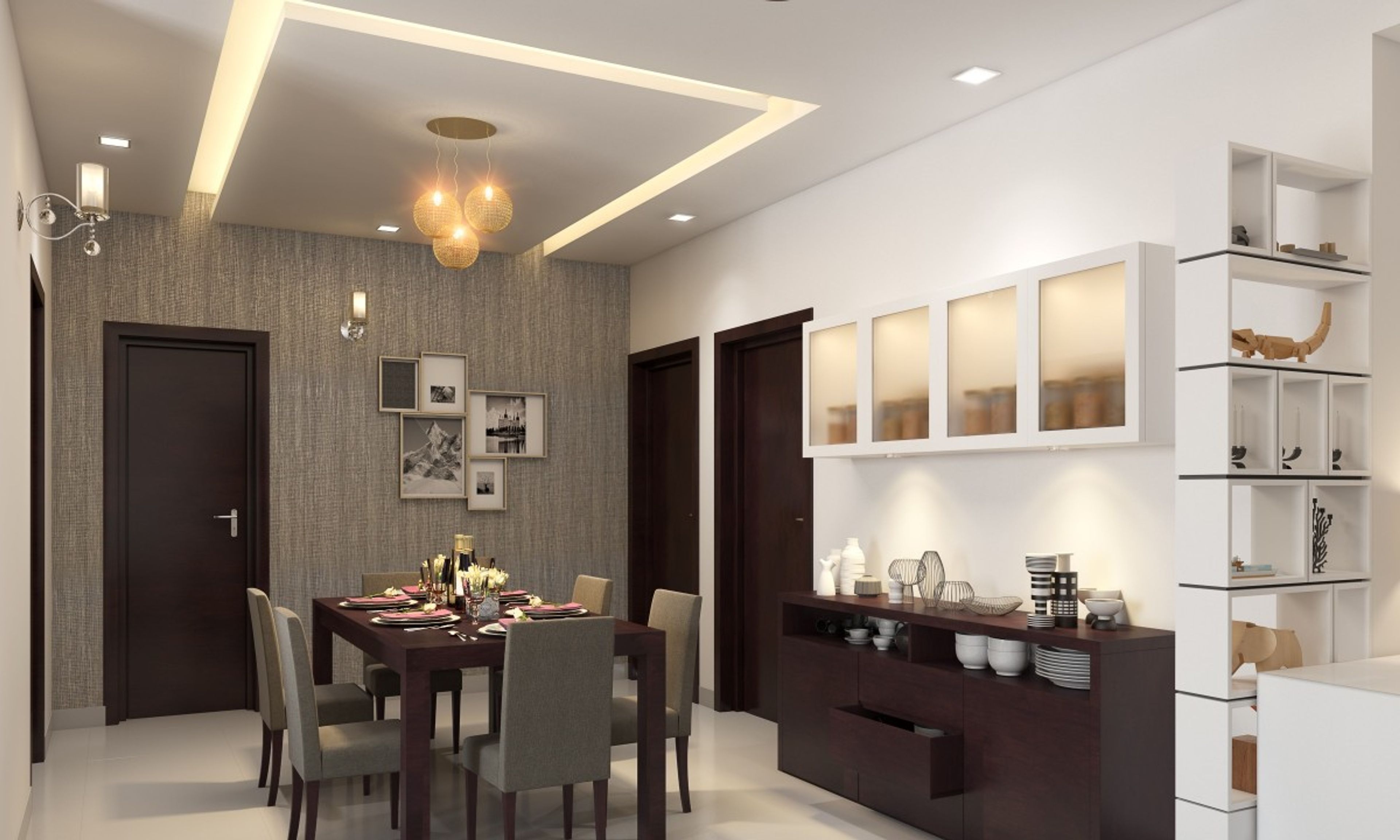 Modern 6-Seater Grey And Wood Dining Room Design