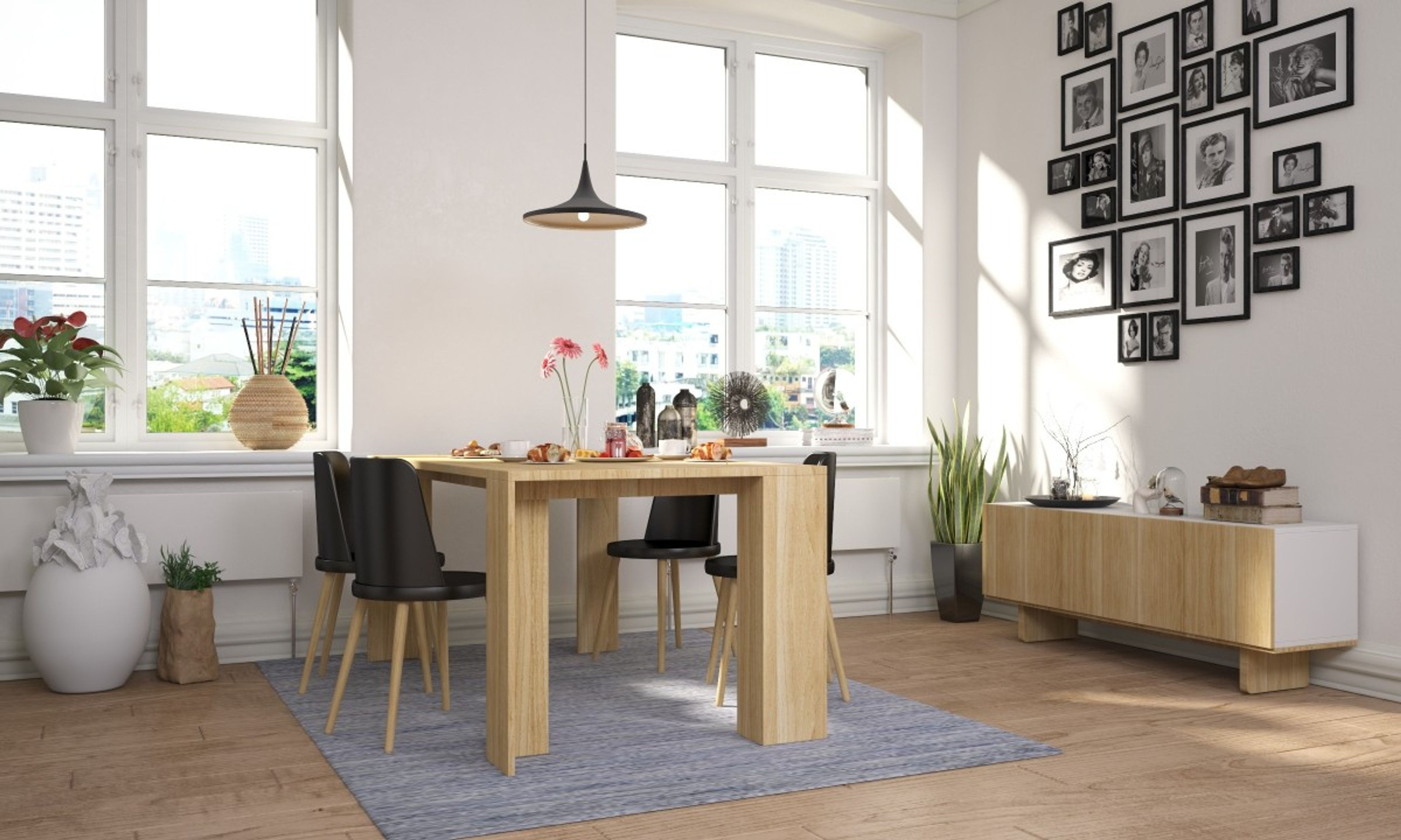 Modern 4-Seater Light Wood And Black Dining Room Design
