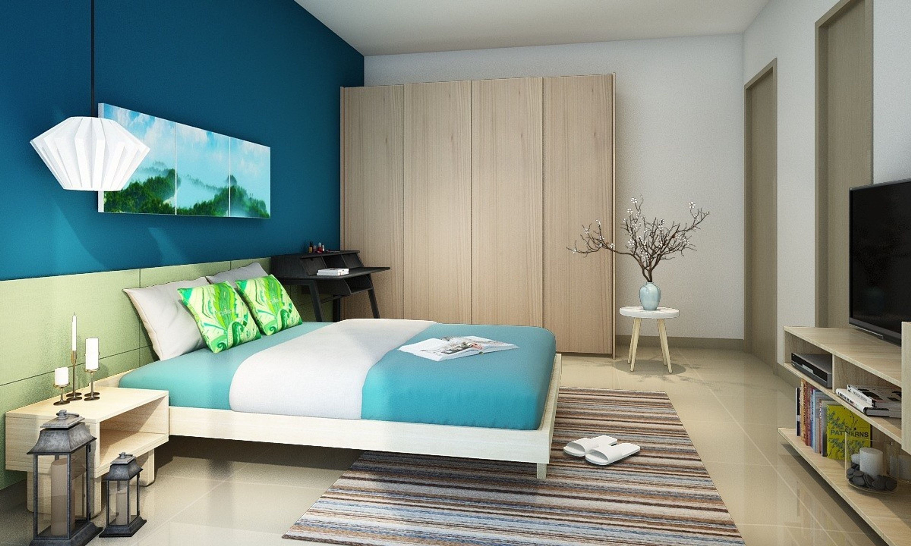 Modern Master Bedroom Design With Blue And Grey Interiors