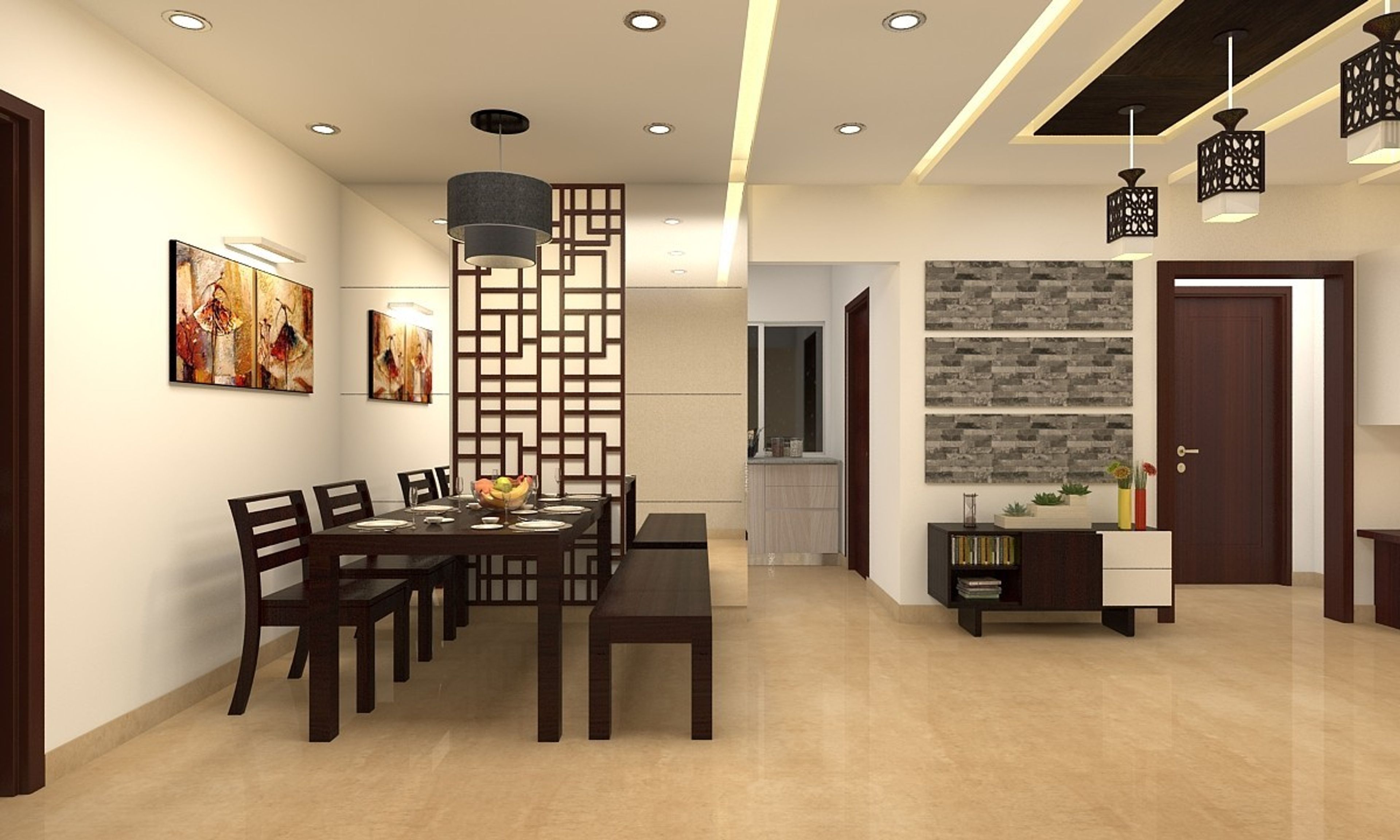 Dark Wood Contemporary 2-Seater Dining Room Design With Bench