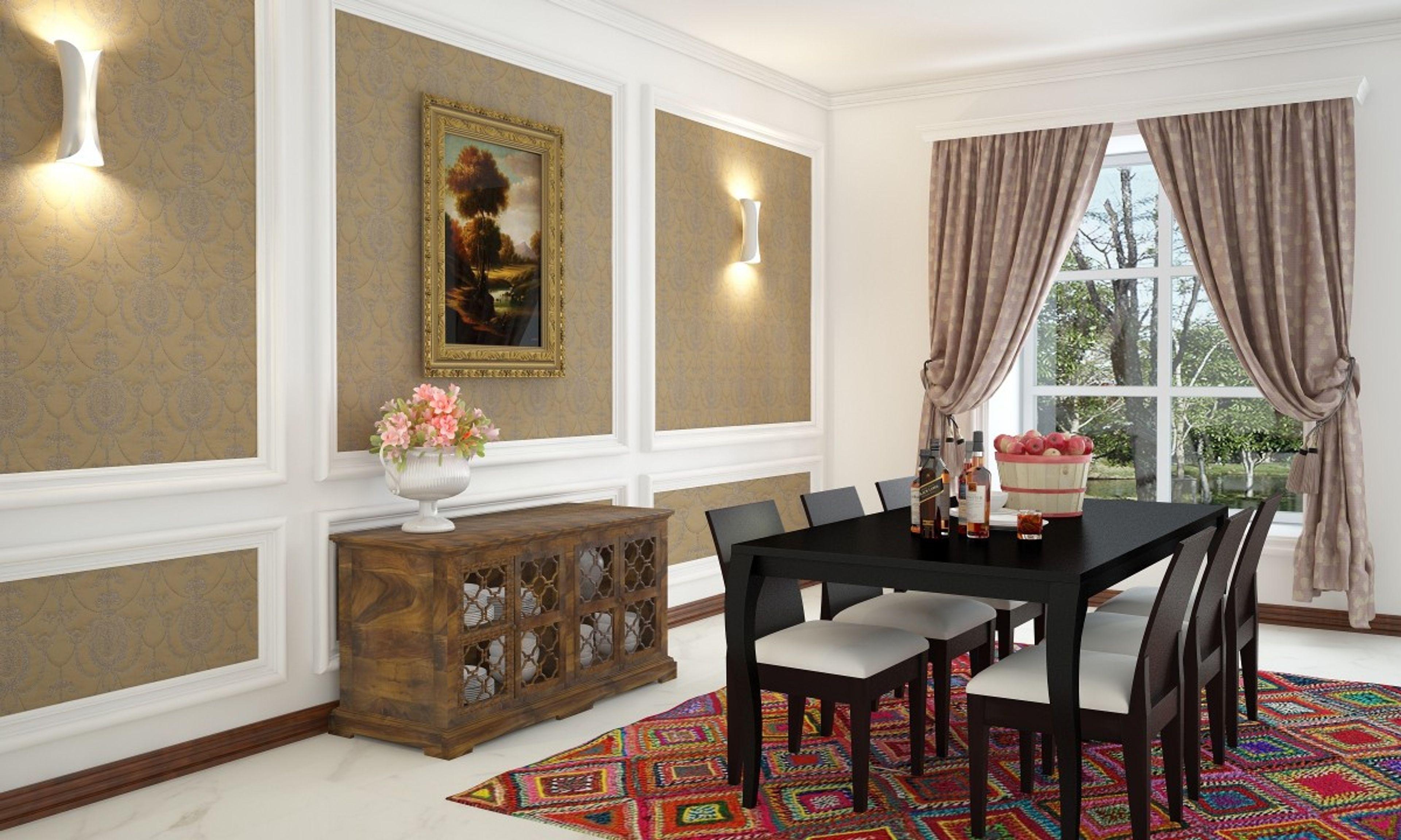 Classic Black And White 6-Seater Dining Room Design