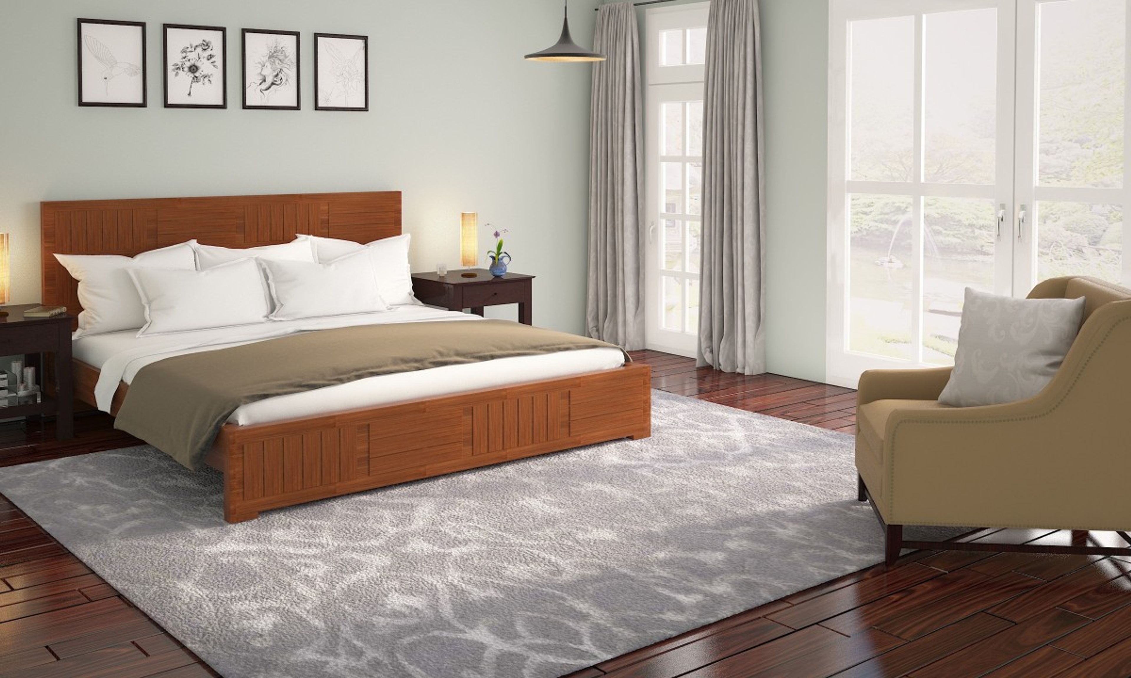 Contemporary Master Bedroom Design In Sea Green And White