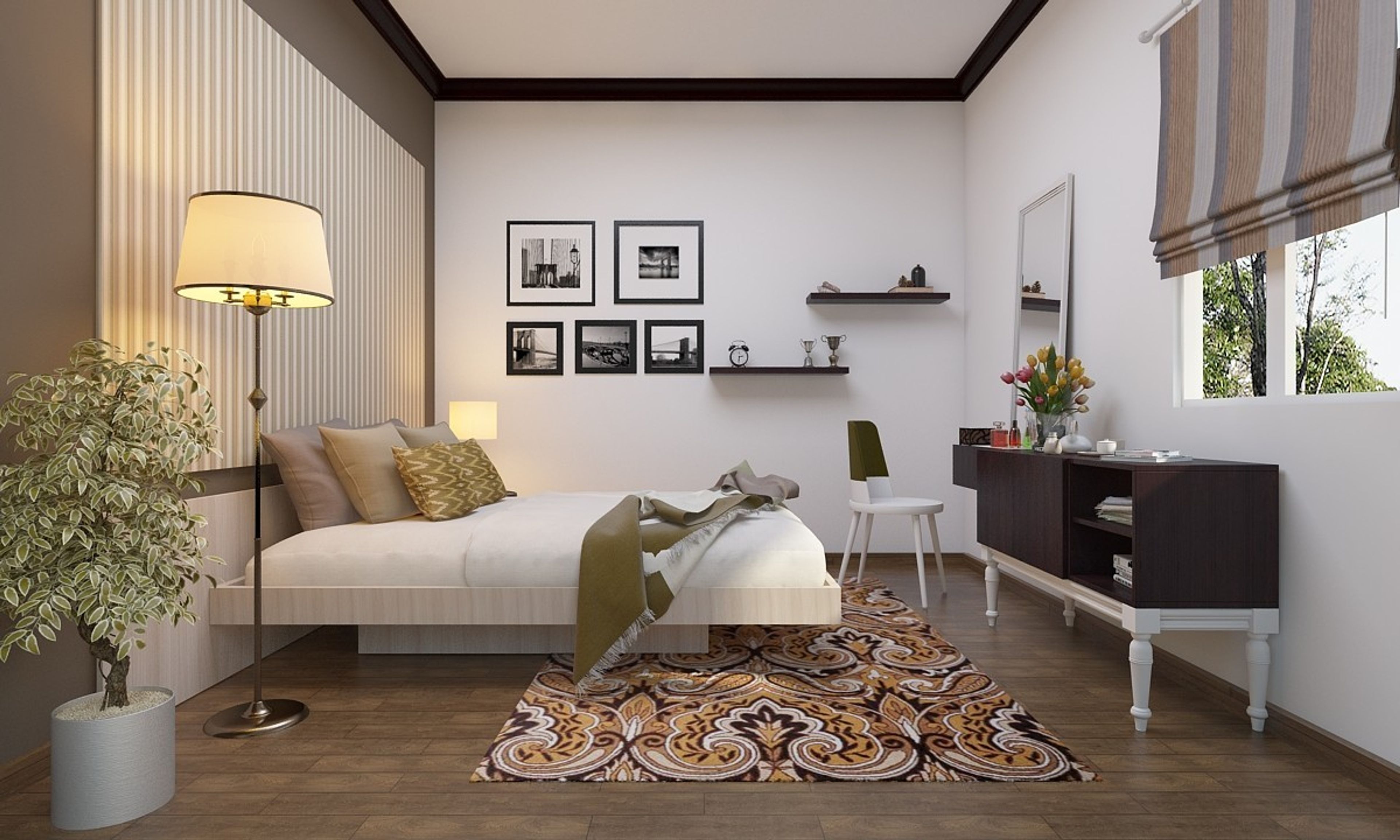 Modern Guest Room Design With Tan And Black Interiors