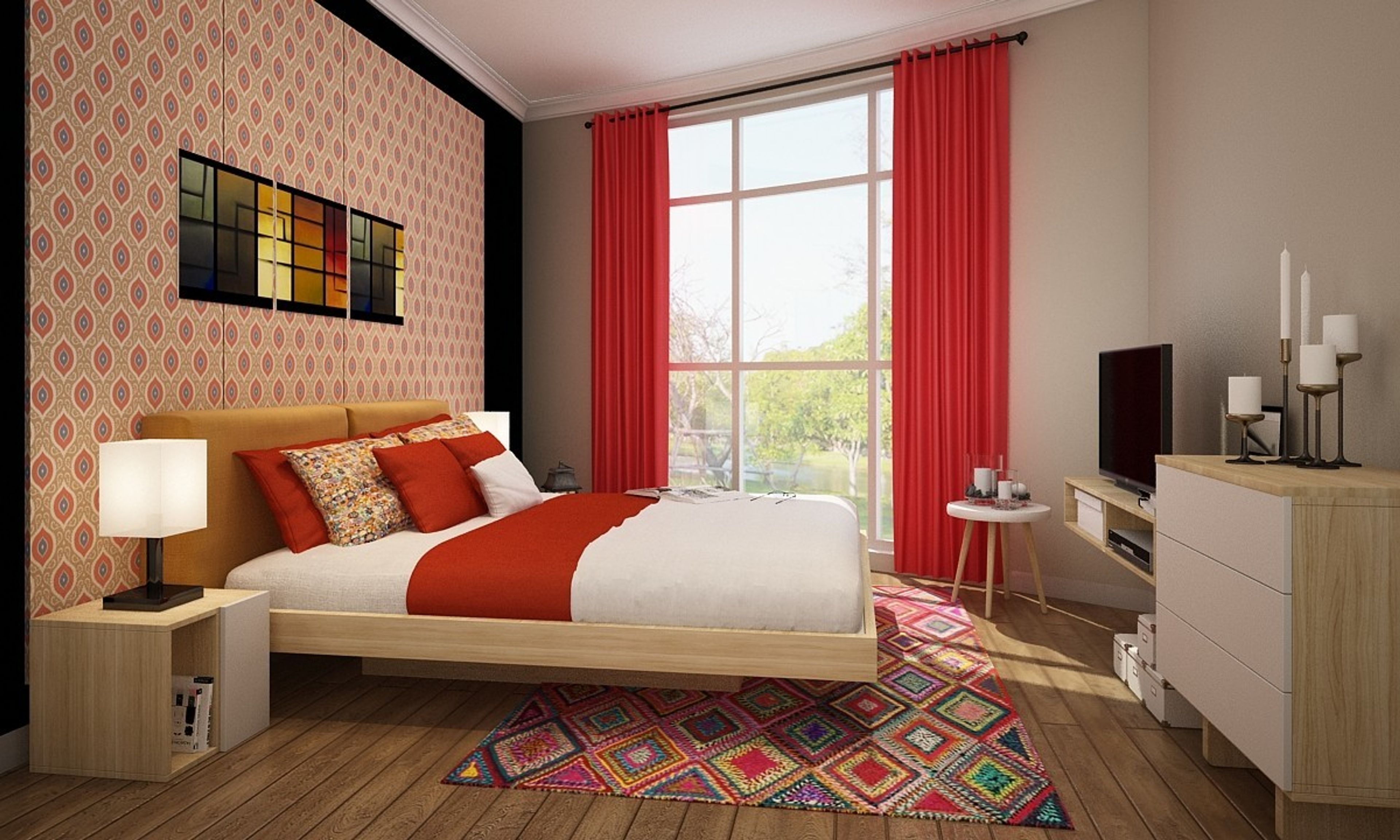 Contemporary Simple Bedroom Interior Design With Wallpaper