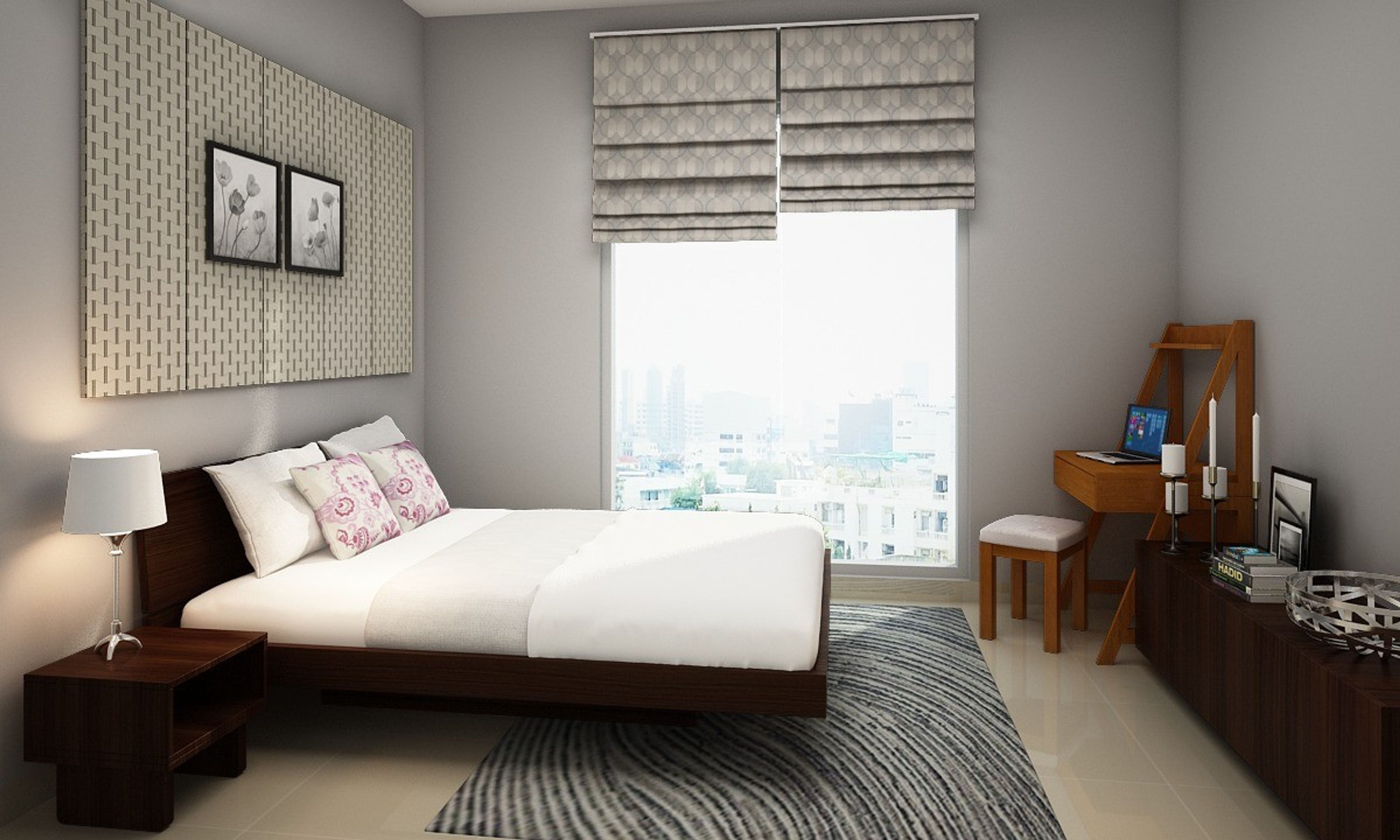 Modern Guest Bedroom Design With Wooden Furniture And Bedroom Wallpaper