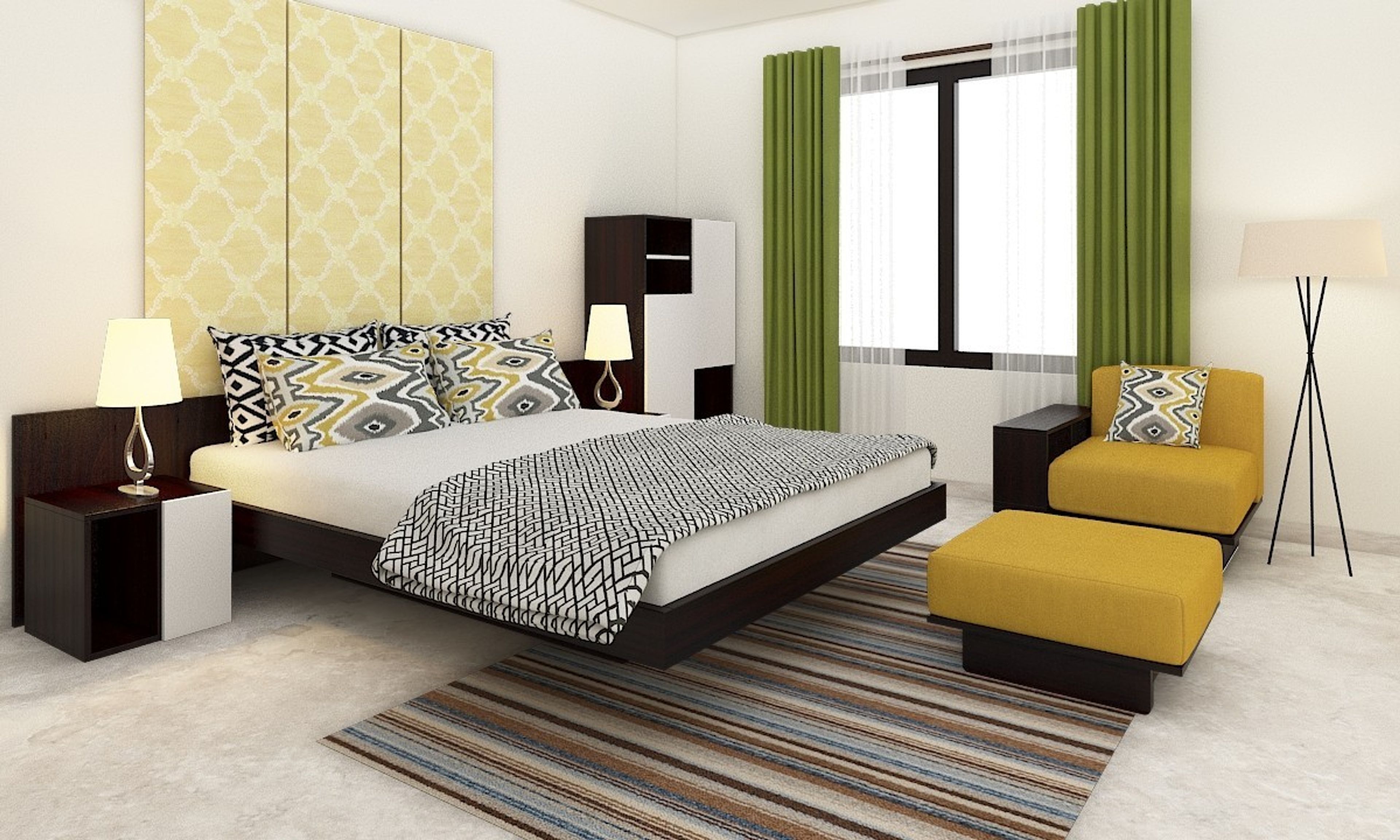 Contemporary Low Maintenance Guest Bedroom Design With Wallpaper
