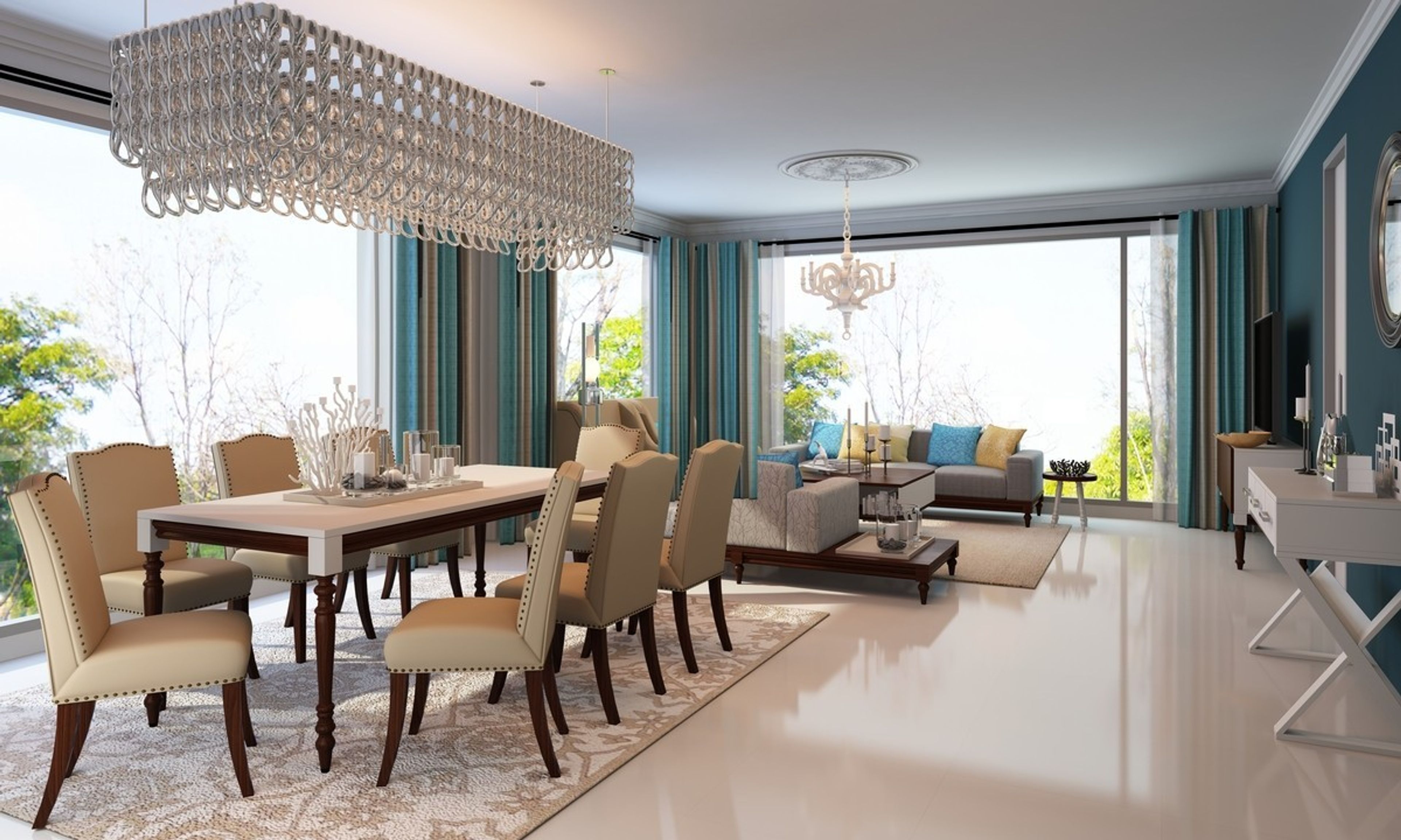 Classic 8-Seater White And Beige Dining Room Design