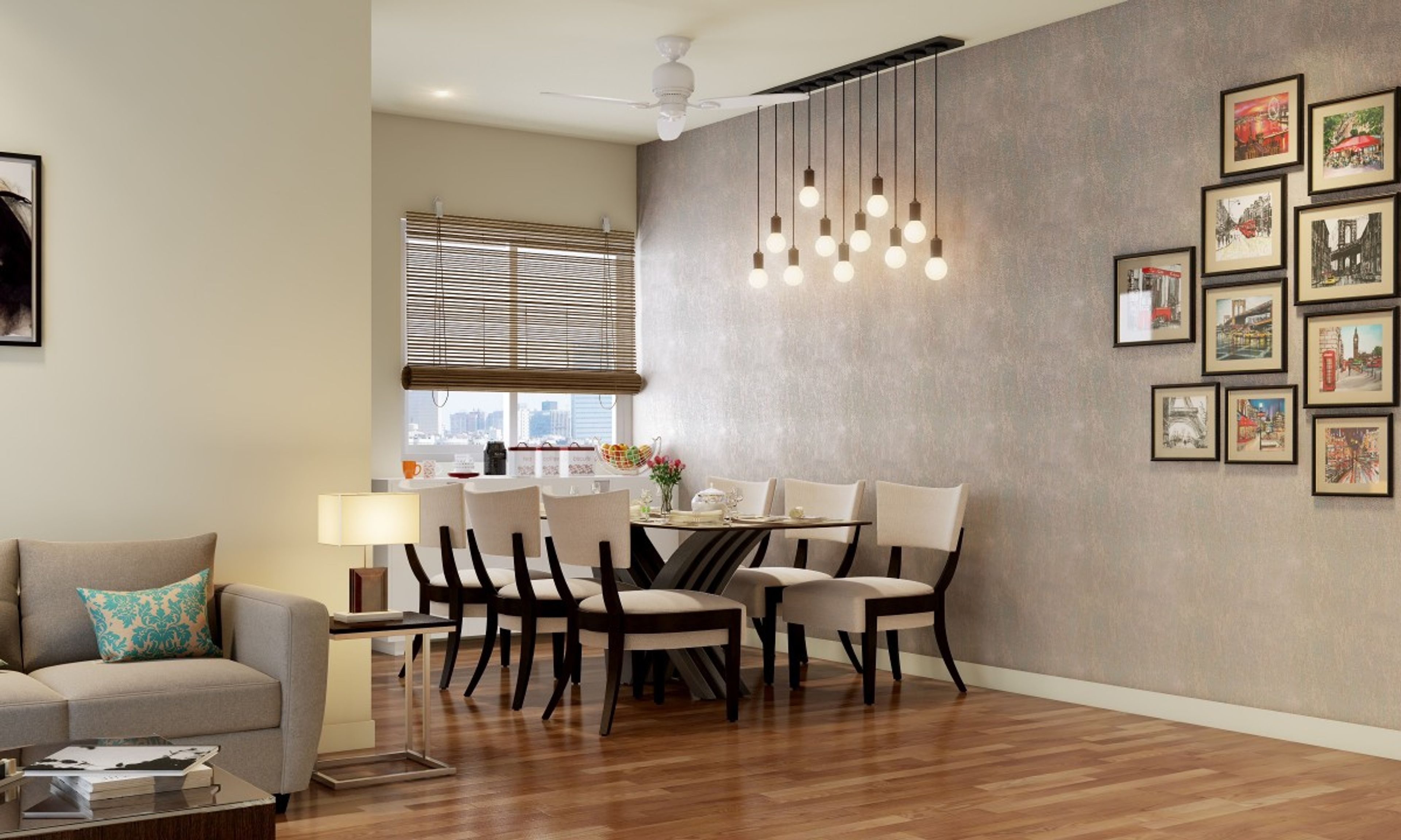Modern 6-Seater X-Base Dining Room Design With White Chairs