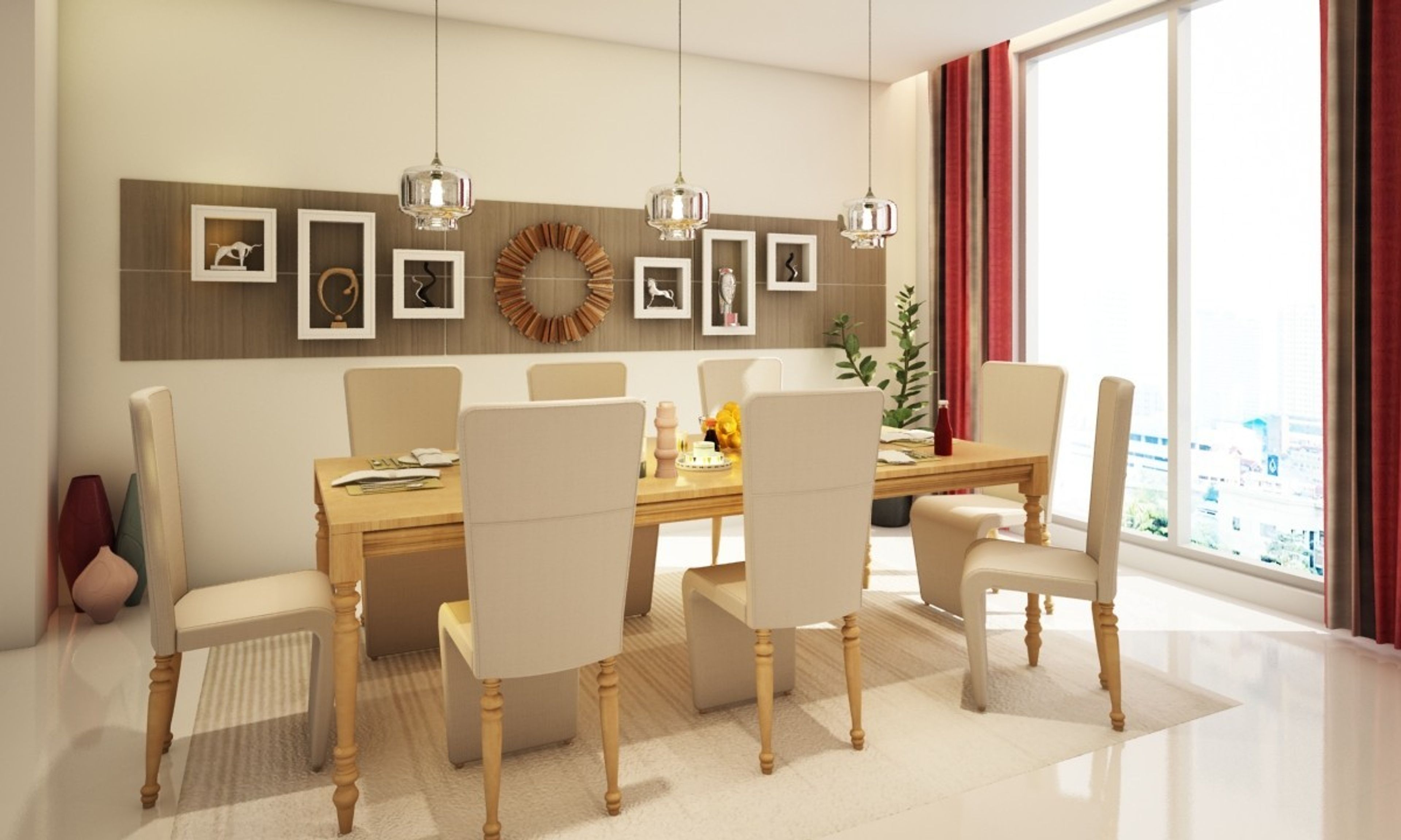 Classic 8-Seater Beige And White Dining Room Design In Wood